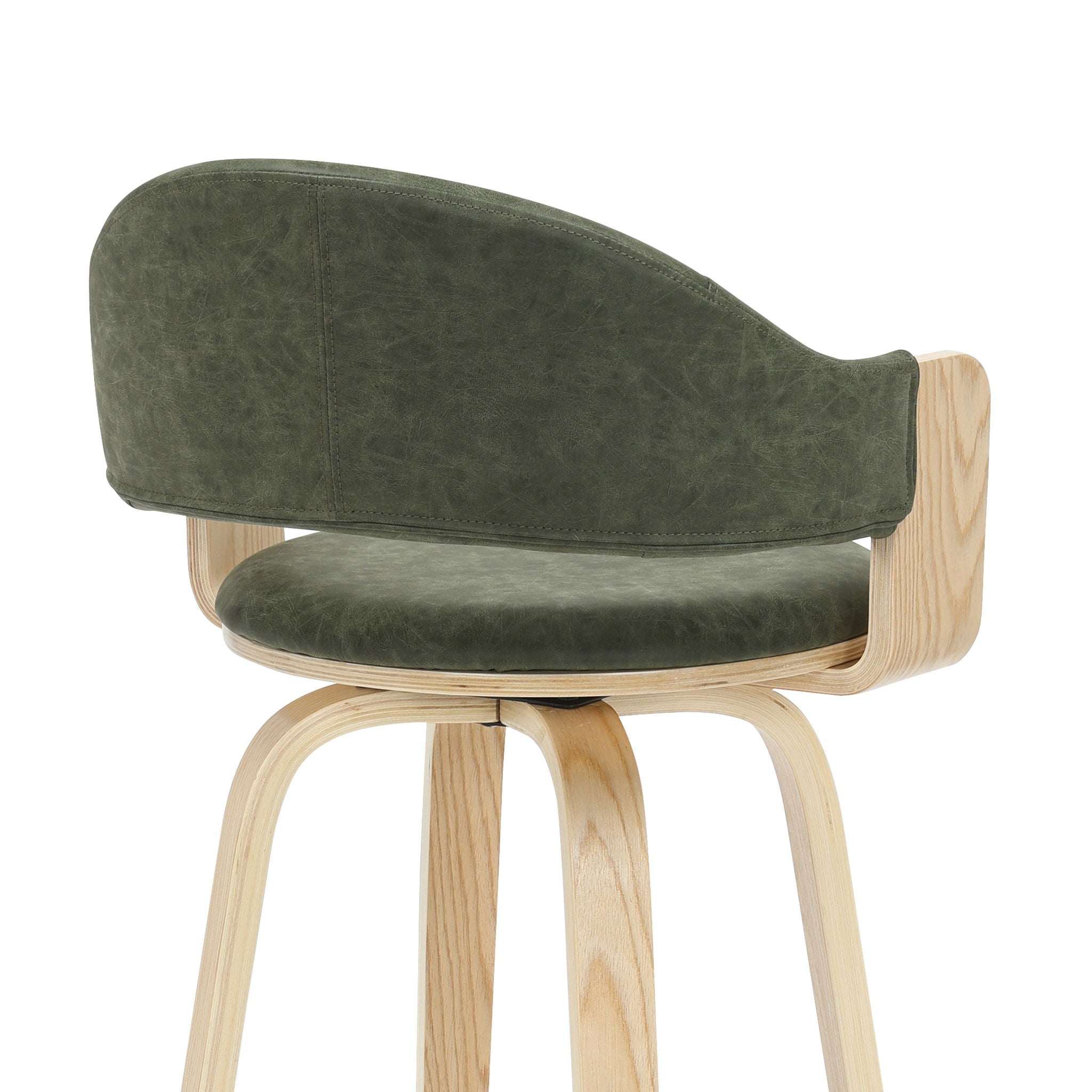 Daxton - Swivel Bar Height Round Back Wood Bar Stool With Faux Leather Seat