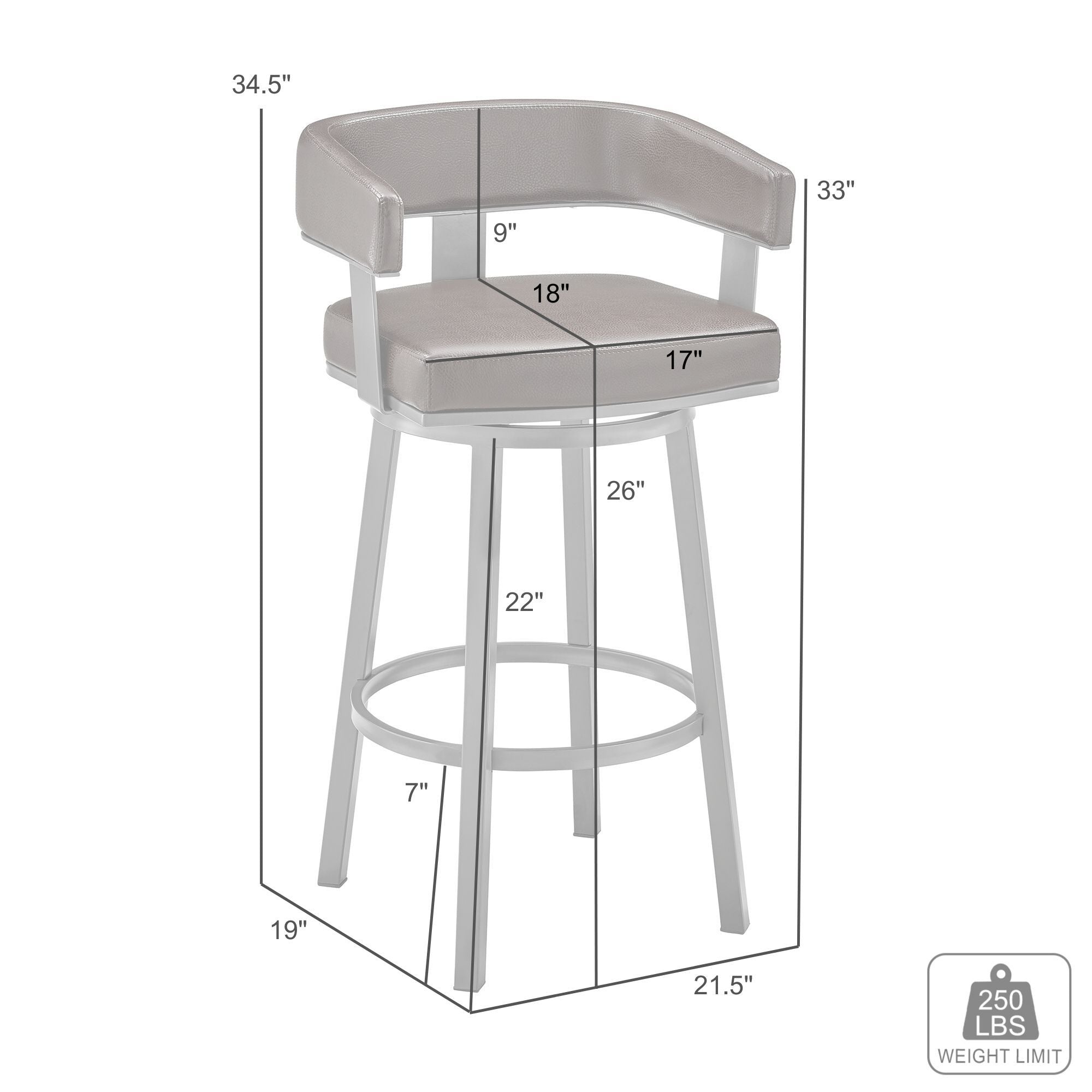 Cohen - Brushed Stainless Steel Swivel Bar Stool
