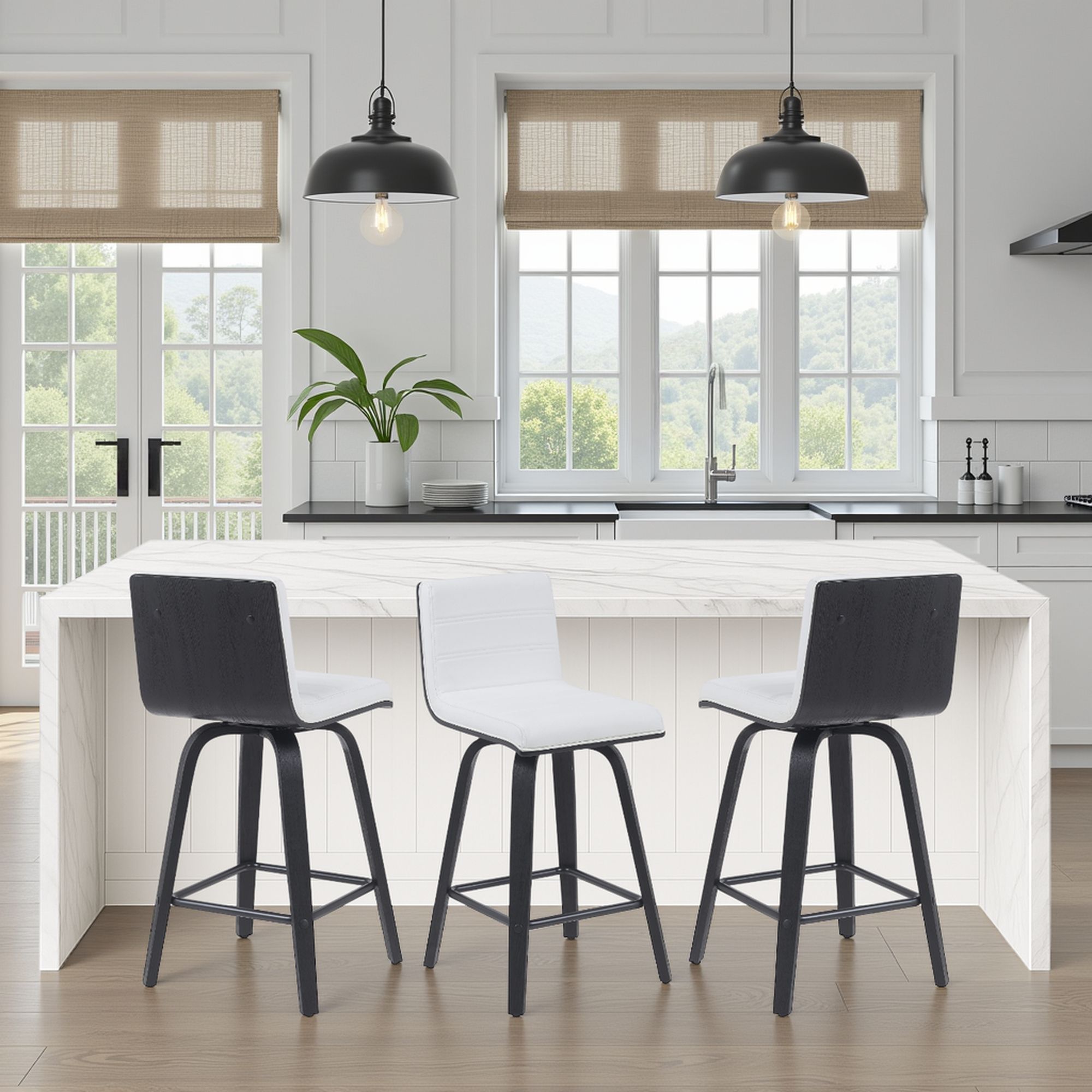 Vienna - Modern Counter Height Swivel Bar Stool - Black Brushed Wood Frame