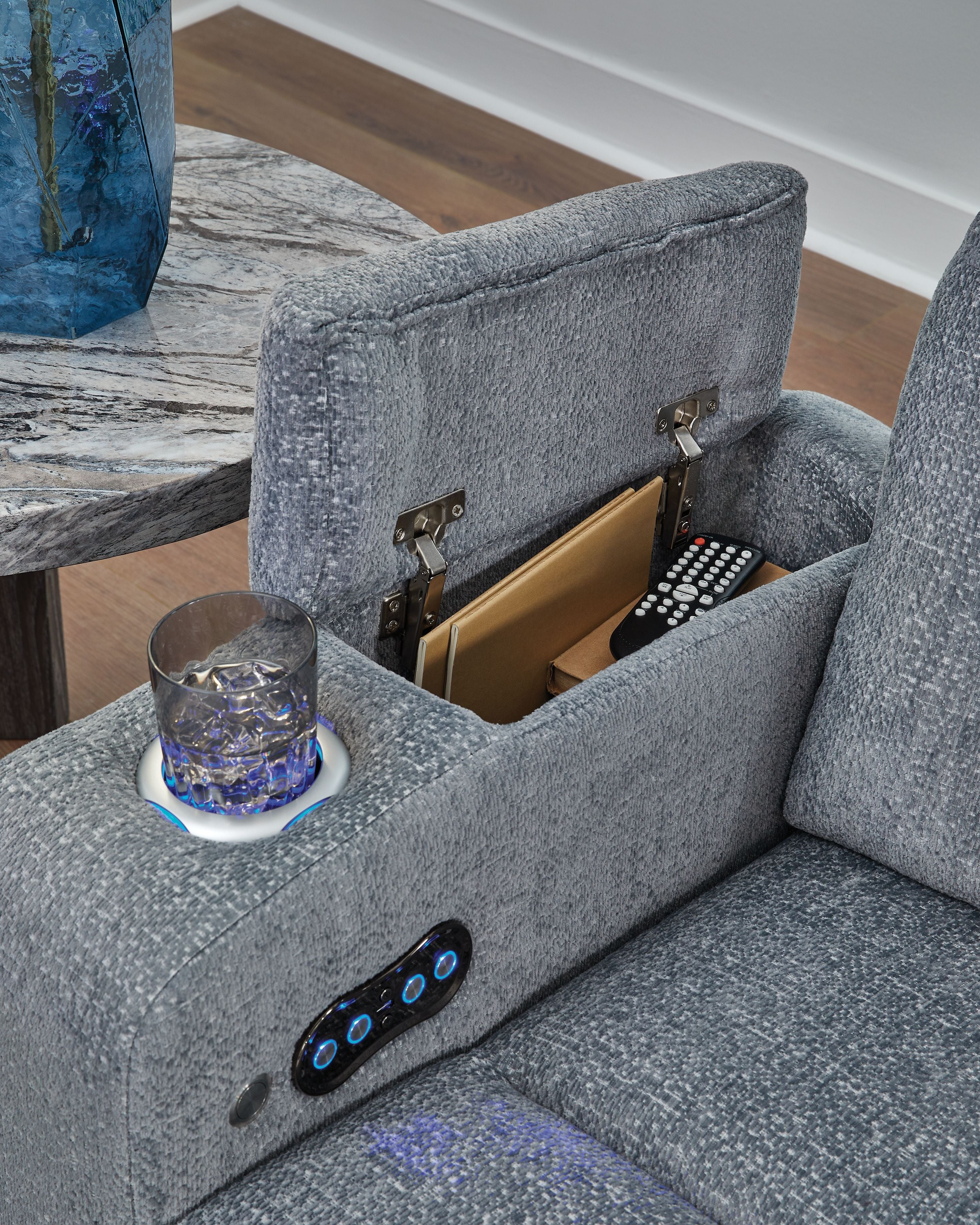 Studio Cave - Power Reclining Loveseat with Console - Steel