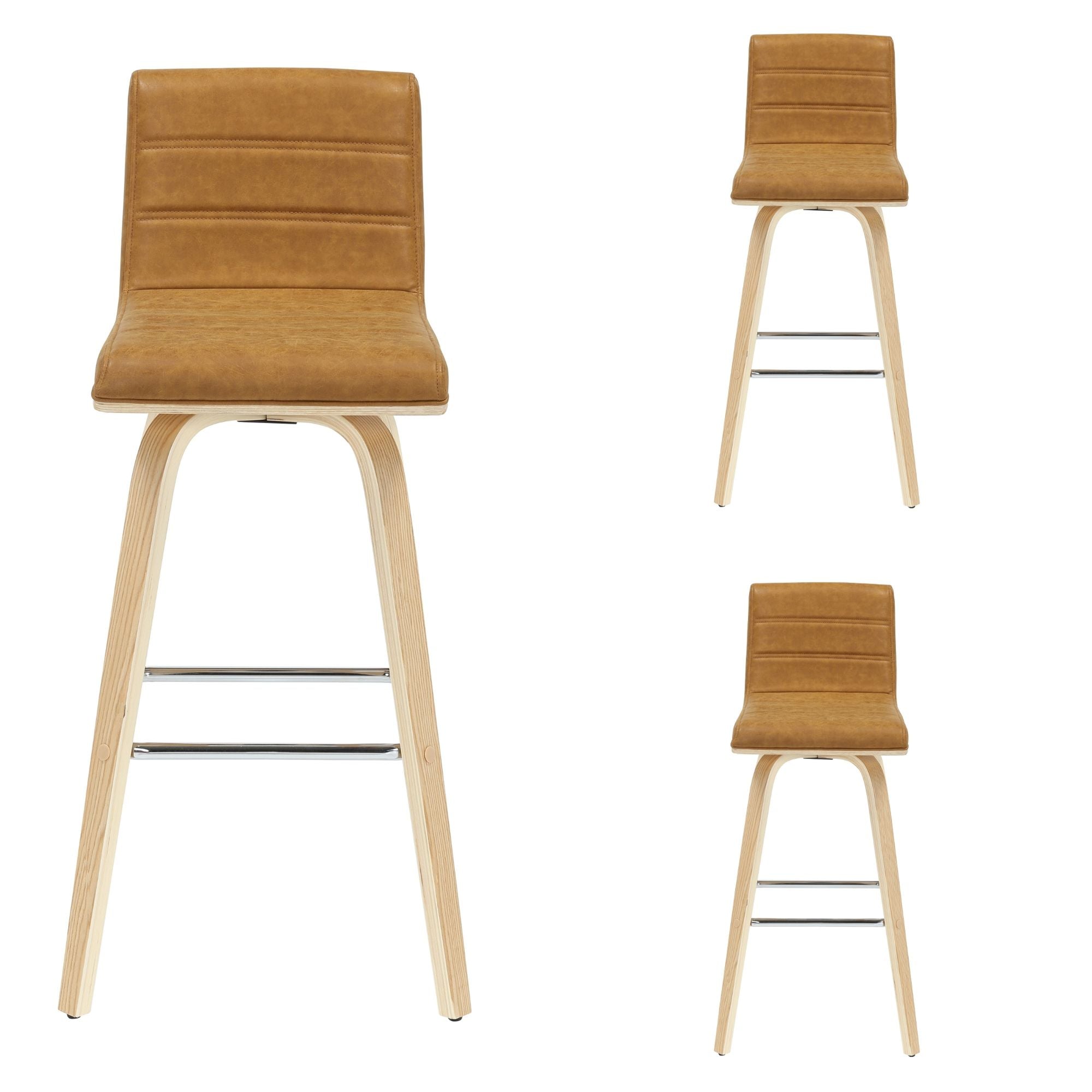 Vienna - 39.5" Swivel Bar Height Square Back Wood Bar Stool With Faux Leather Seat