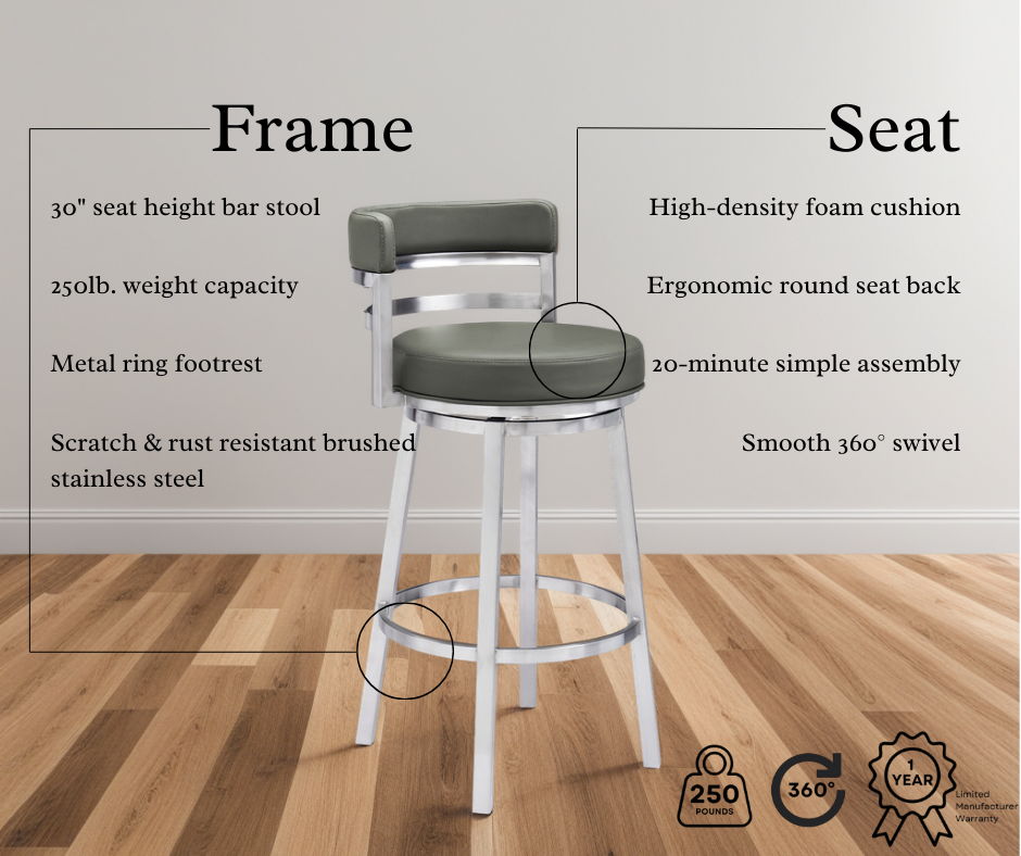 Titana - Swivel Faux Leather And Brushed Stainless Steel Bar Stool