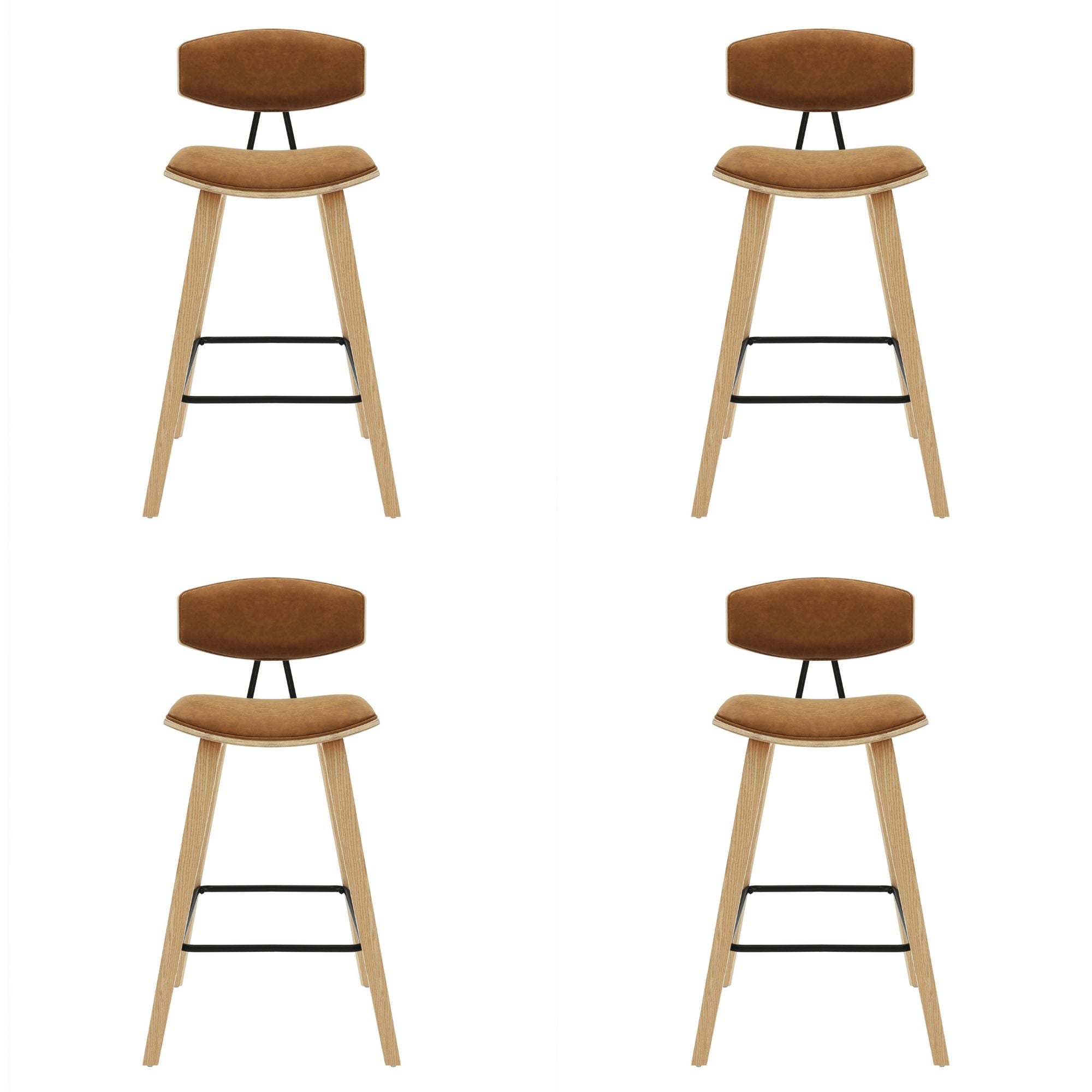 Fox - Counter Height Curved Back Wood Bar Stool With Faux Leather Seat