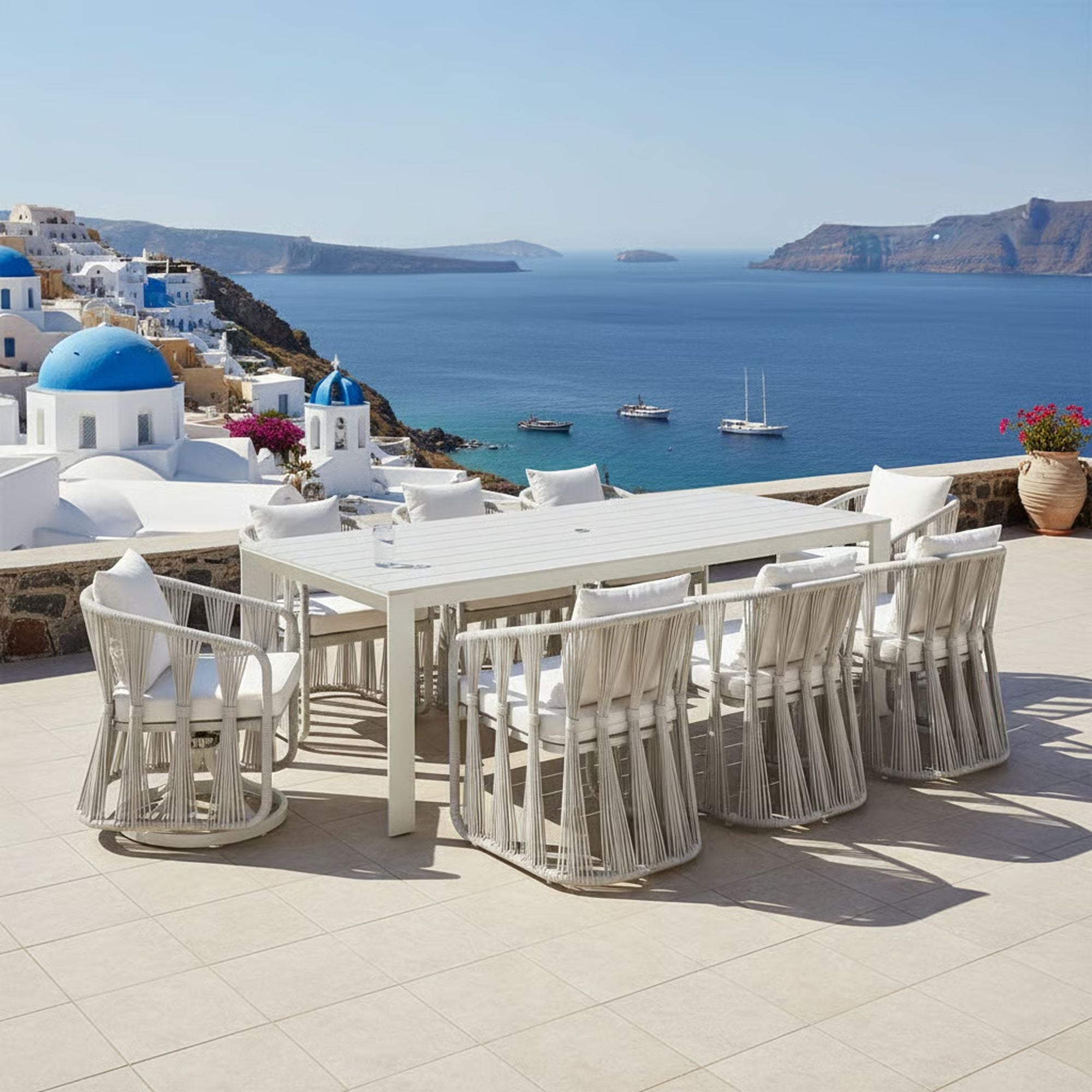 Breeze - Powder Coated Rectangle Metal Outdoor Dining Set With Cushions