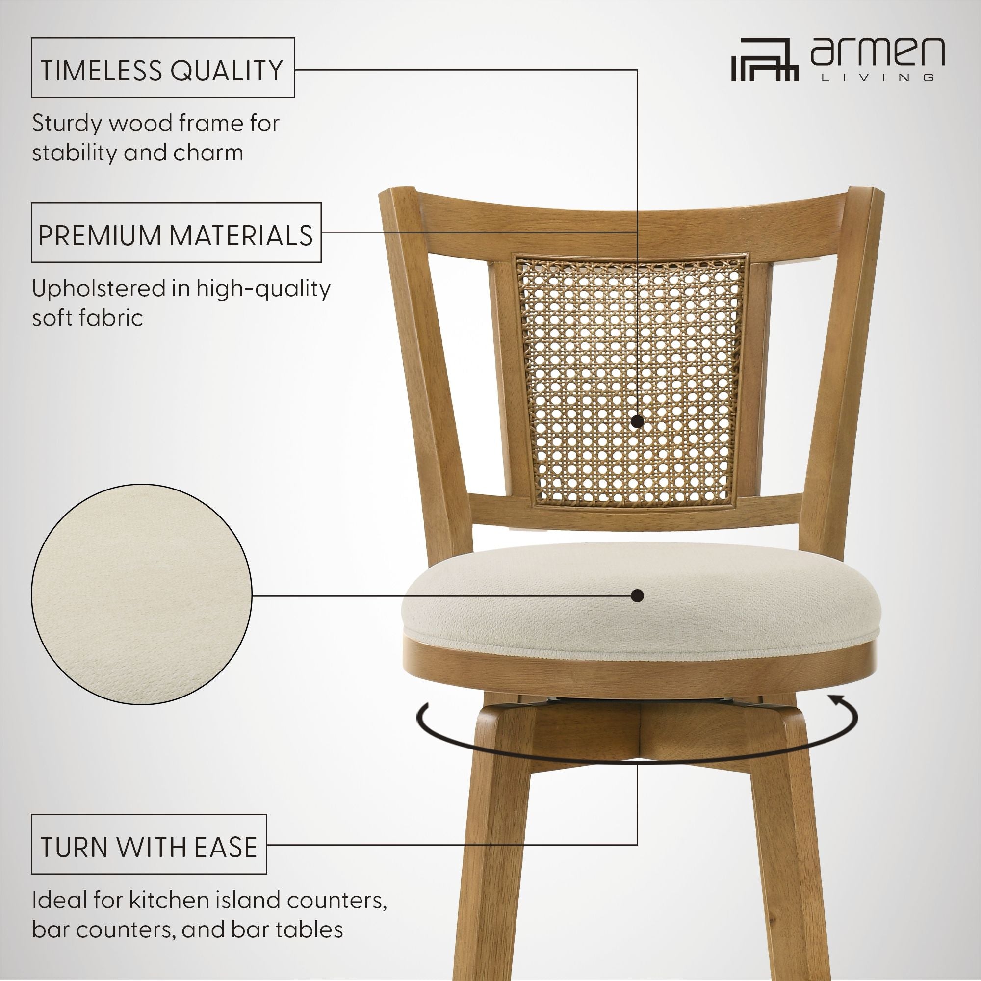 Isla - 30" Amber Glow Bar Height Rubberwood Swivel Barstool