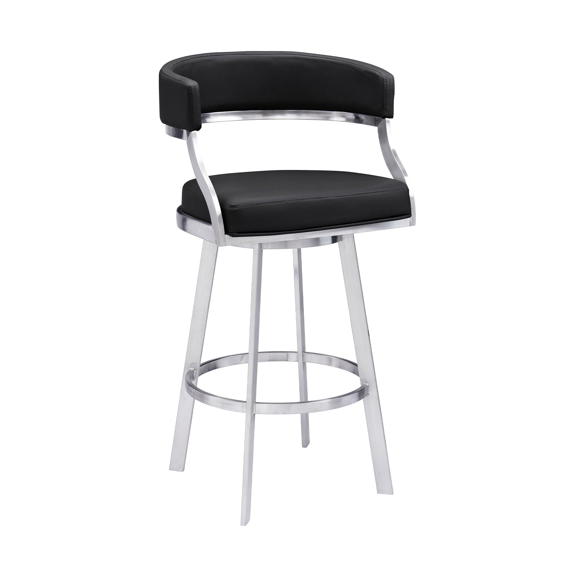 Dione - Swivel Faux Leather And Brushed Stainless Steel Bar Stool