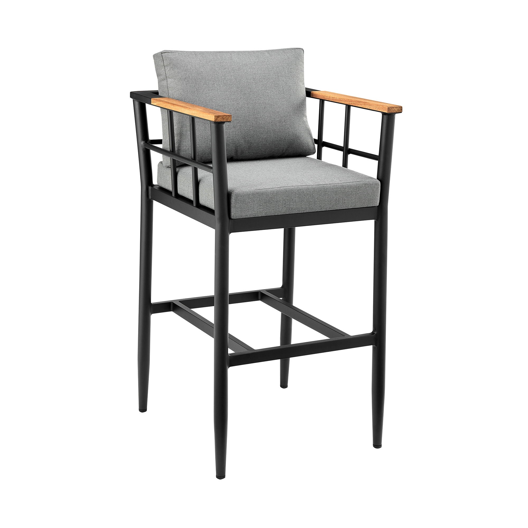 Orlando - Outdoor Patio 5-Piece Bar Table Set In Aluminum With Gray Cushions