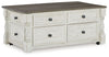 Havalance - Lift Top Cocktail Table with Storage Drawers - White / Gray
