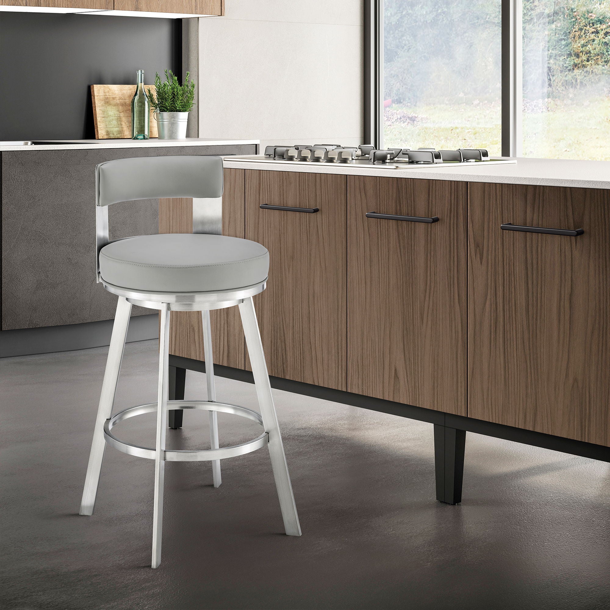 Flynn - Swivel Bar Stool - Brushed Steel