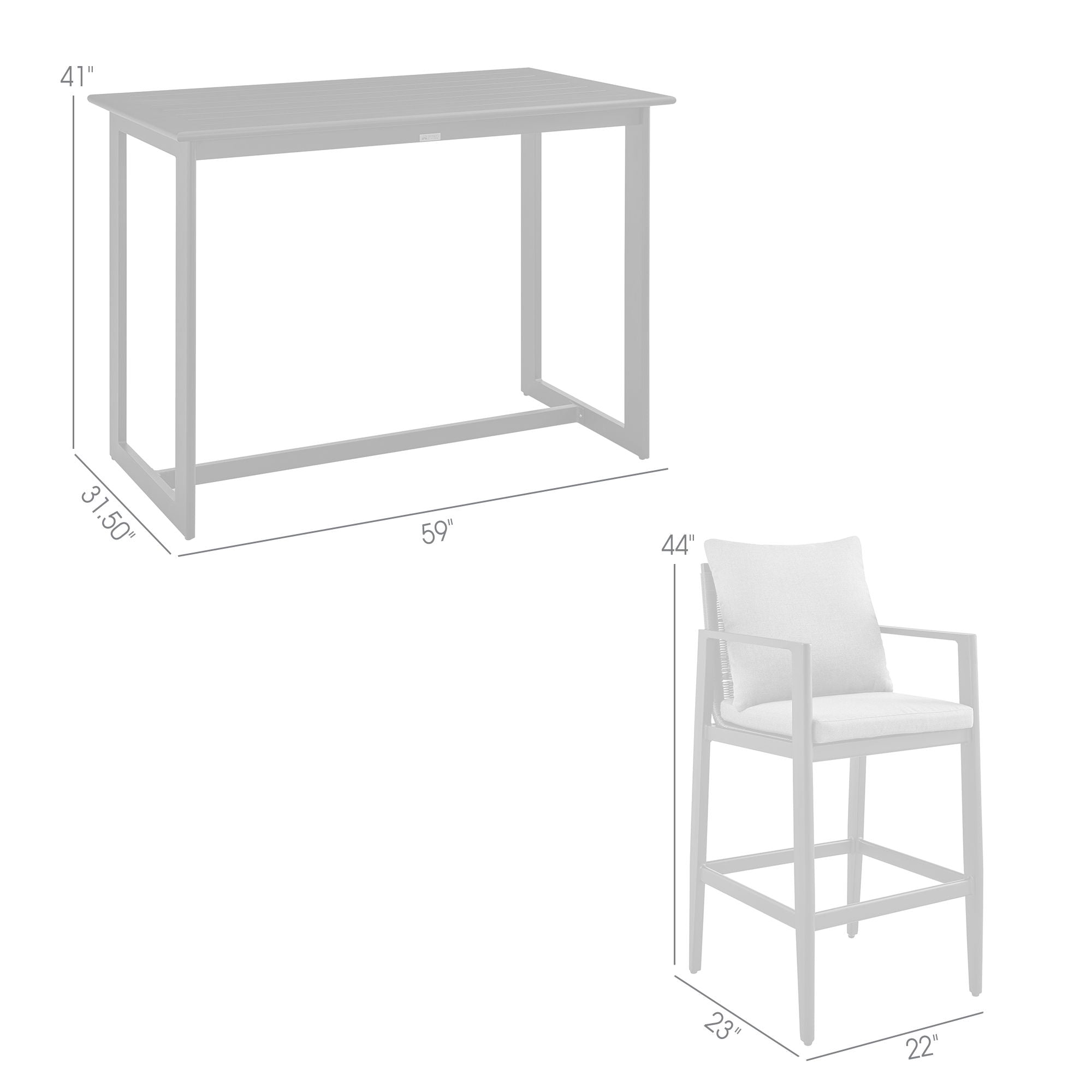 Cayman - Outdoor Patio 5-Piece Bar Table Set In Aluminum With Gray Cushions