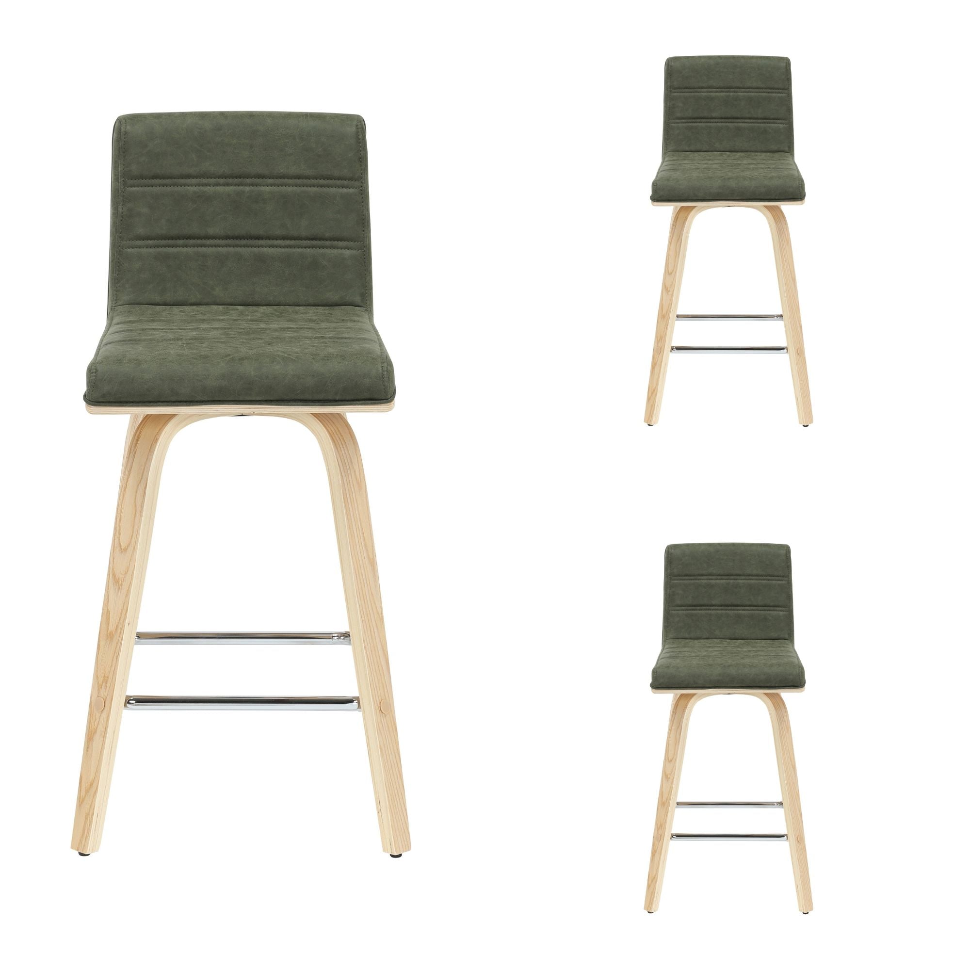 Vienna - 35.5" Swivel Counter Height Square Back Wood Bar Stool With Faux Leather Seat
