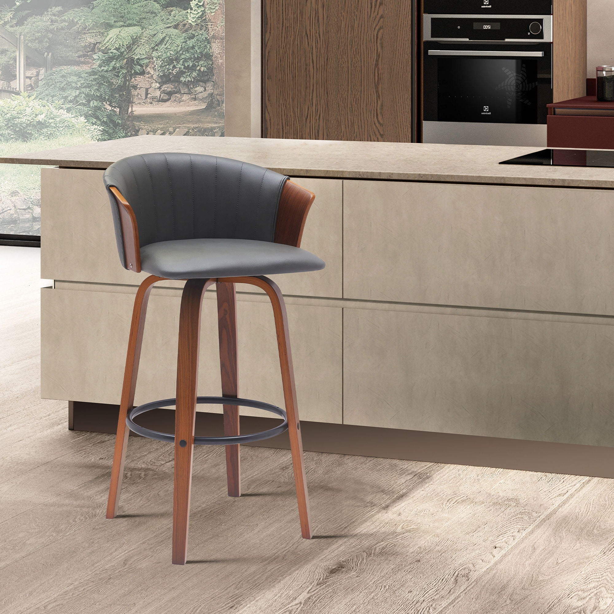 Diana - Swivel Walnut Wood Faux Leather Counter Stool