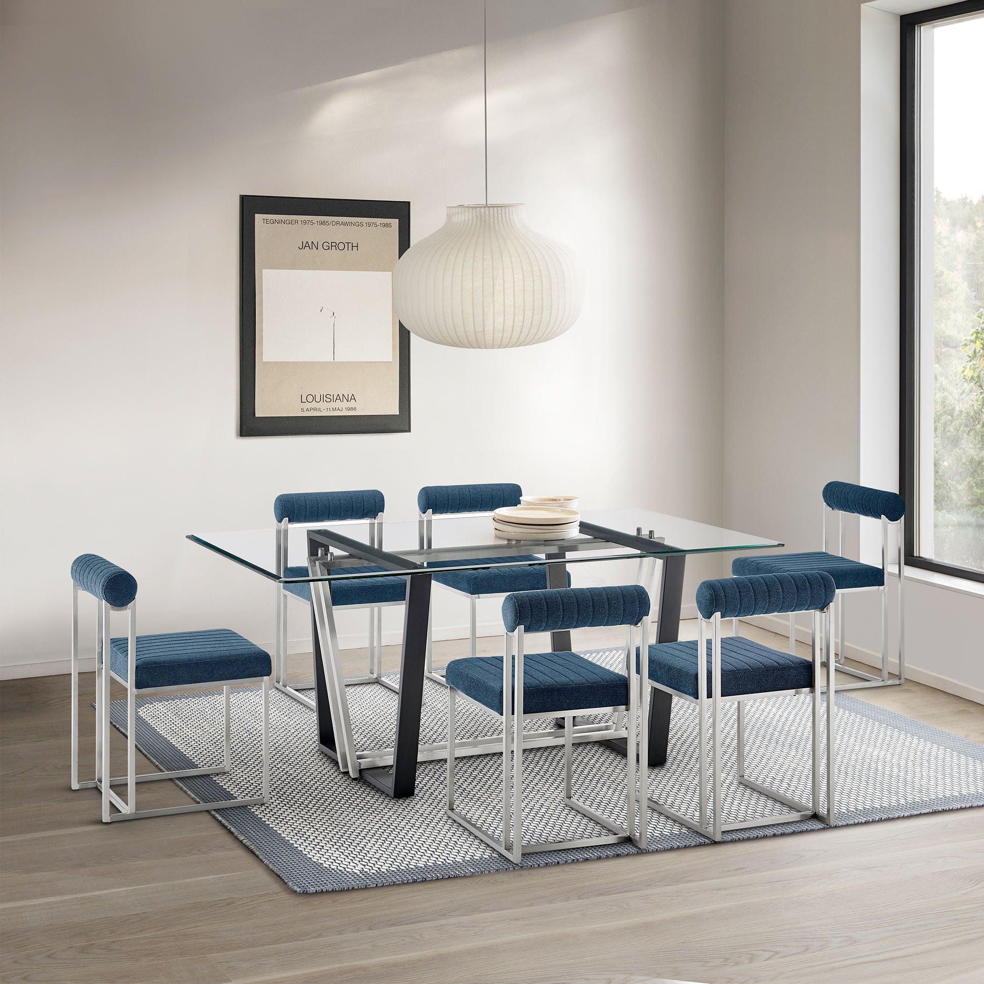 Kai Anastasia - Rectangular Glass Dining Table Set - Brushed Base