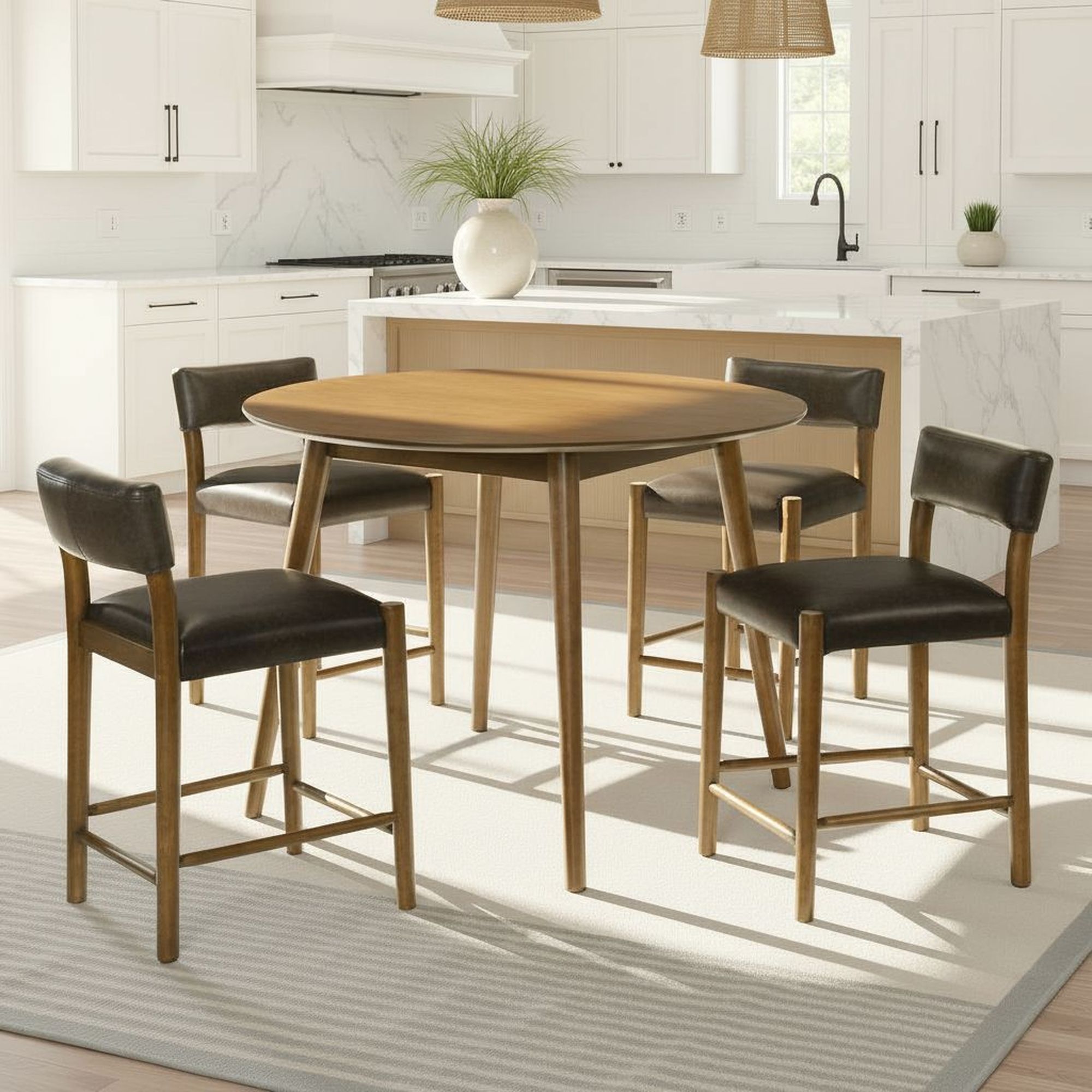 Bennet - 5-Piece Pub Wood Dining Set - Walnut