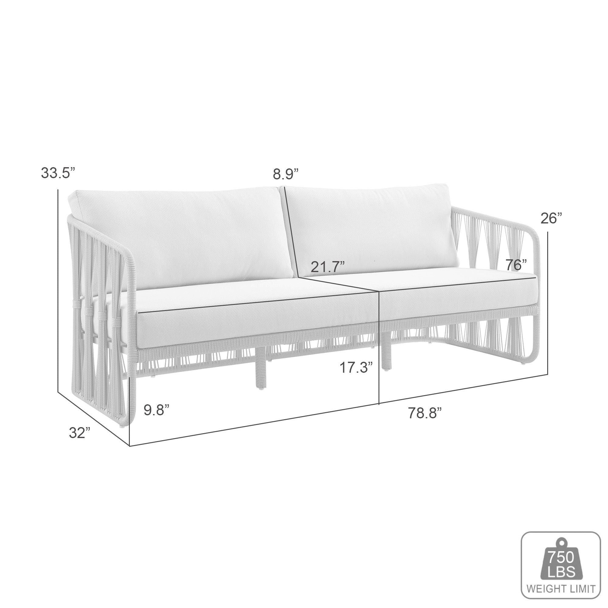 Breeze - Metal Outdoor Sofa With Cushions - Pearl / Cream