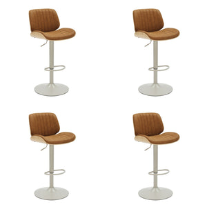 Brock - Adjustable Swivel Curved Back Wood Bar Stool With Faux Leather Seat