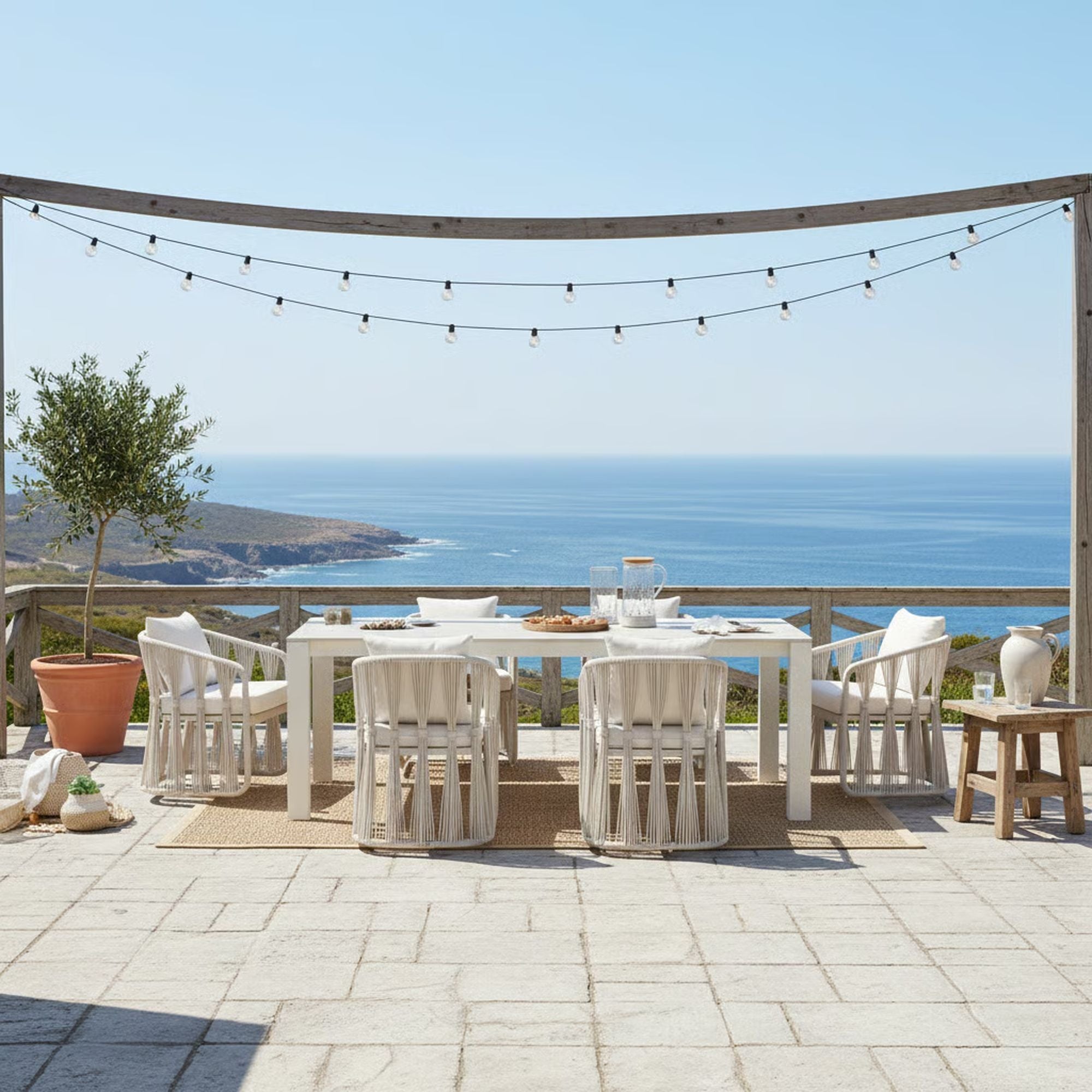 Breeze - Powder Coated Rectangle Metal Outdoor Dining Set With Cushions