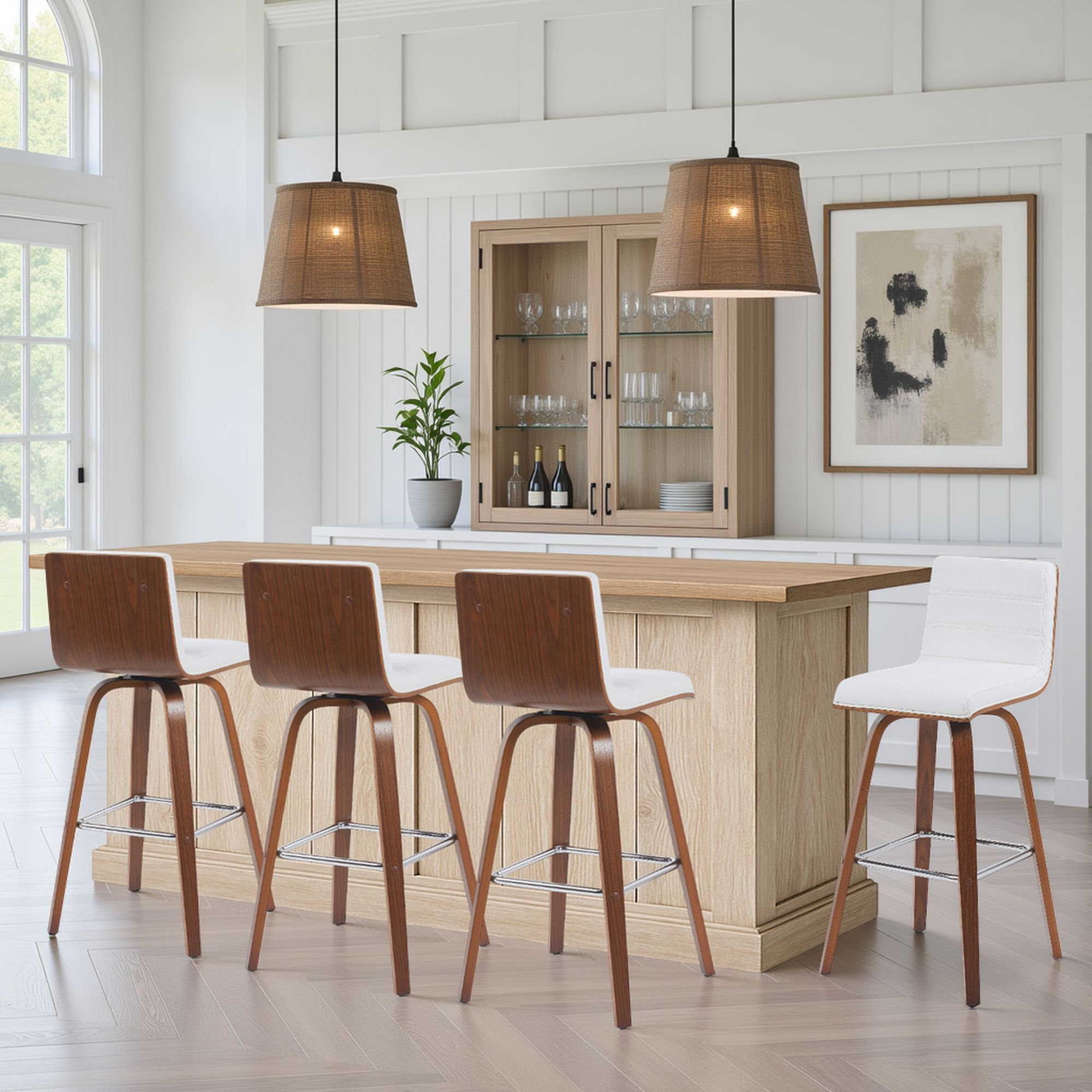 Vienna - Modern Swivel Bar Height Stool - Walnut Finished Wood Frame
