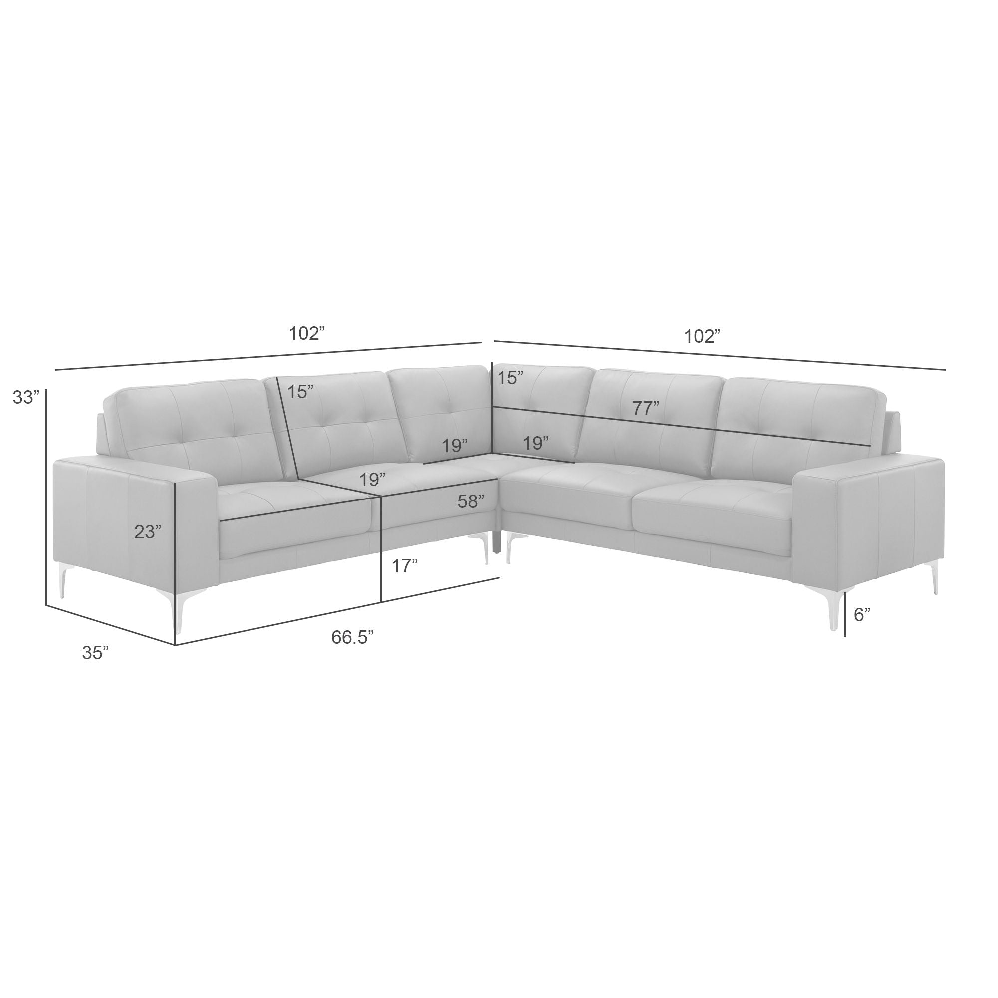 Pimentel - Leather Sectional Sofa With Tufted Back And Track Arms