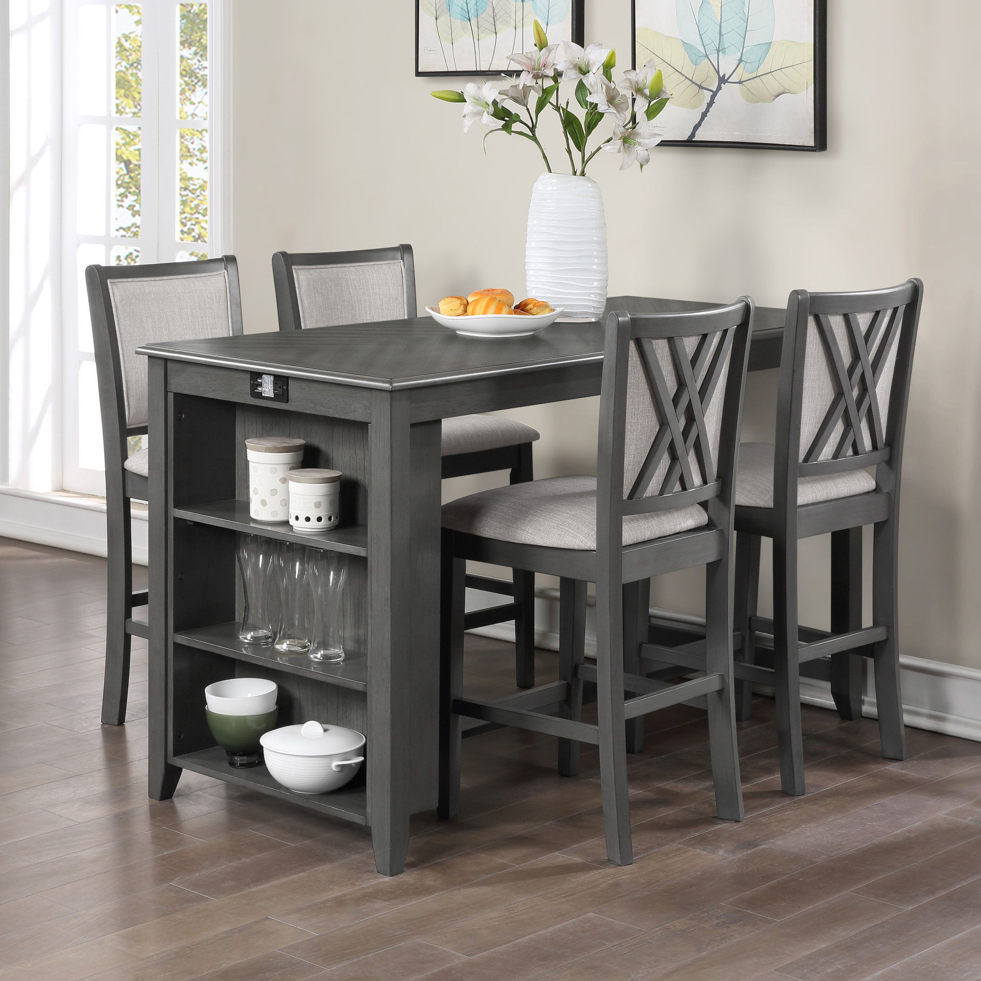 Amy - 60" Counter Table & Chairs With Storage