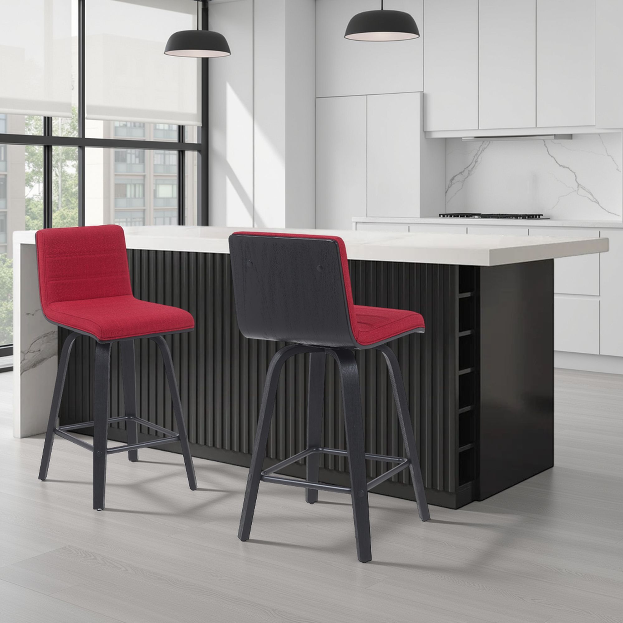 Vienna - Modern Counter Height Swivel Bar Stool - Black Brushed Wood Frame