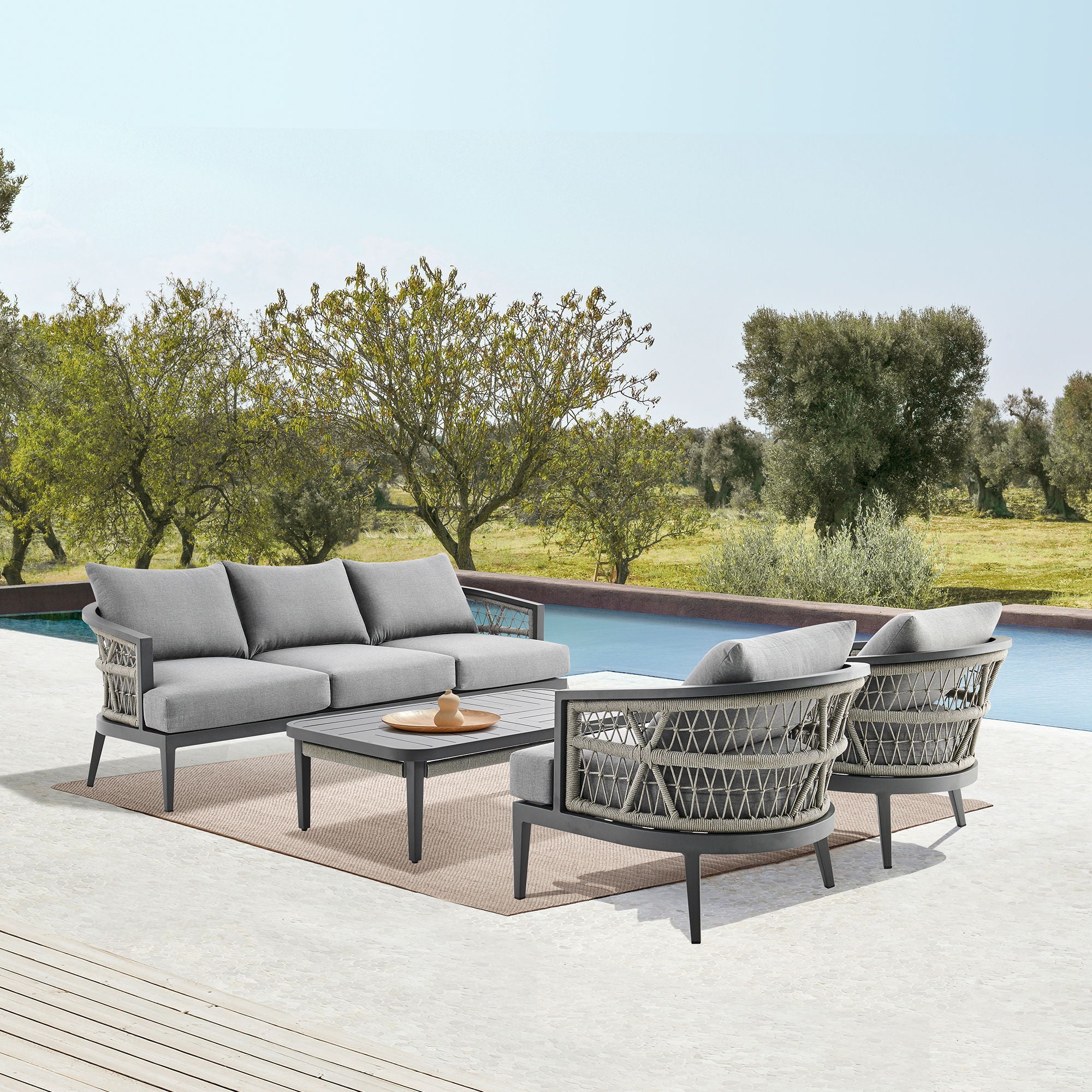 Zella - 4 Piece Outdoor Patio Conversation Set - Light Gray