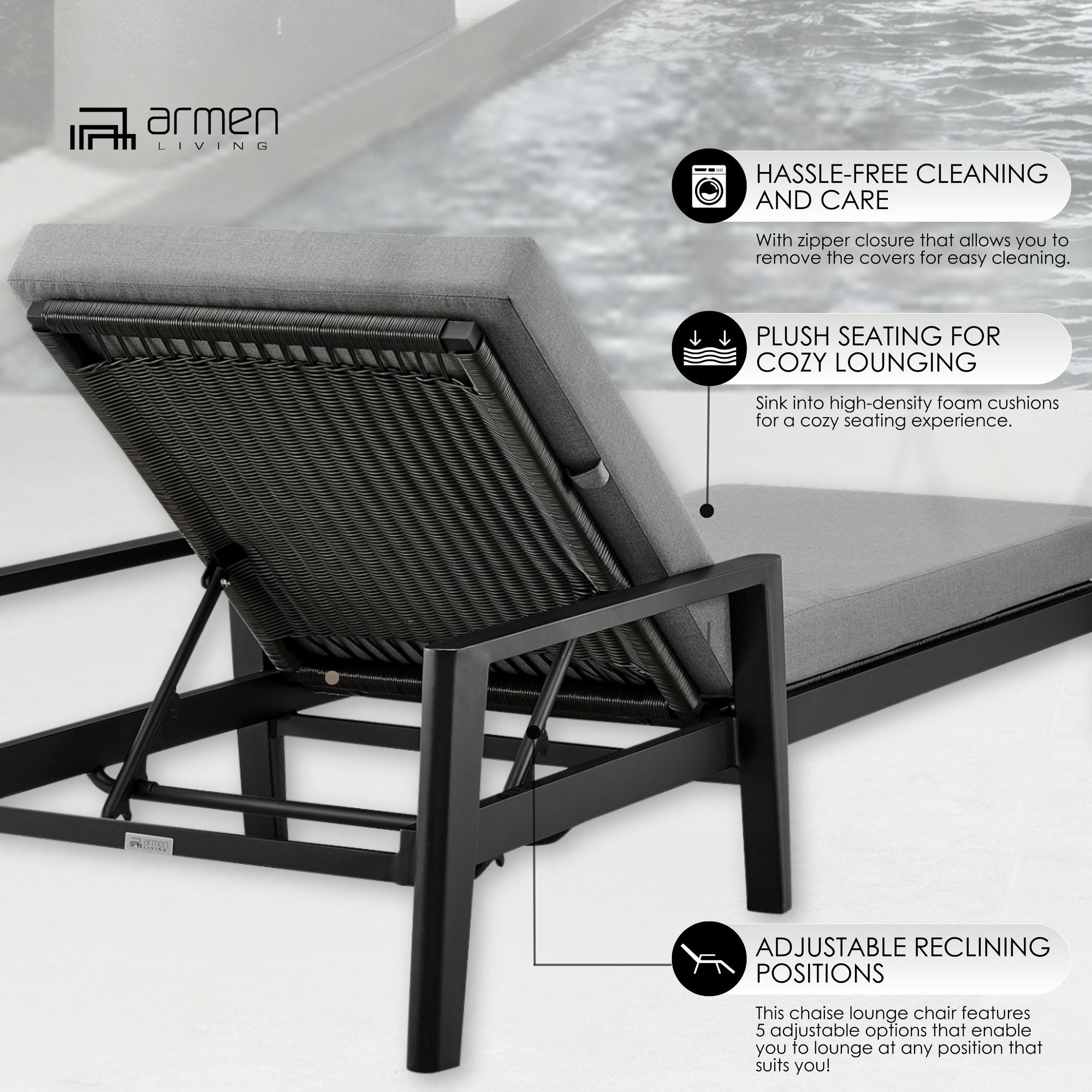 Menorca - Outdoor Patio Adjustable Chaise Lounge Chair - Gray