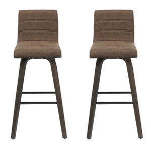 Vienna - 39.5" Swivel Bar Height Square Back Wood Bar Stool With Faux Leather Seat