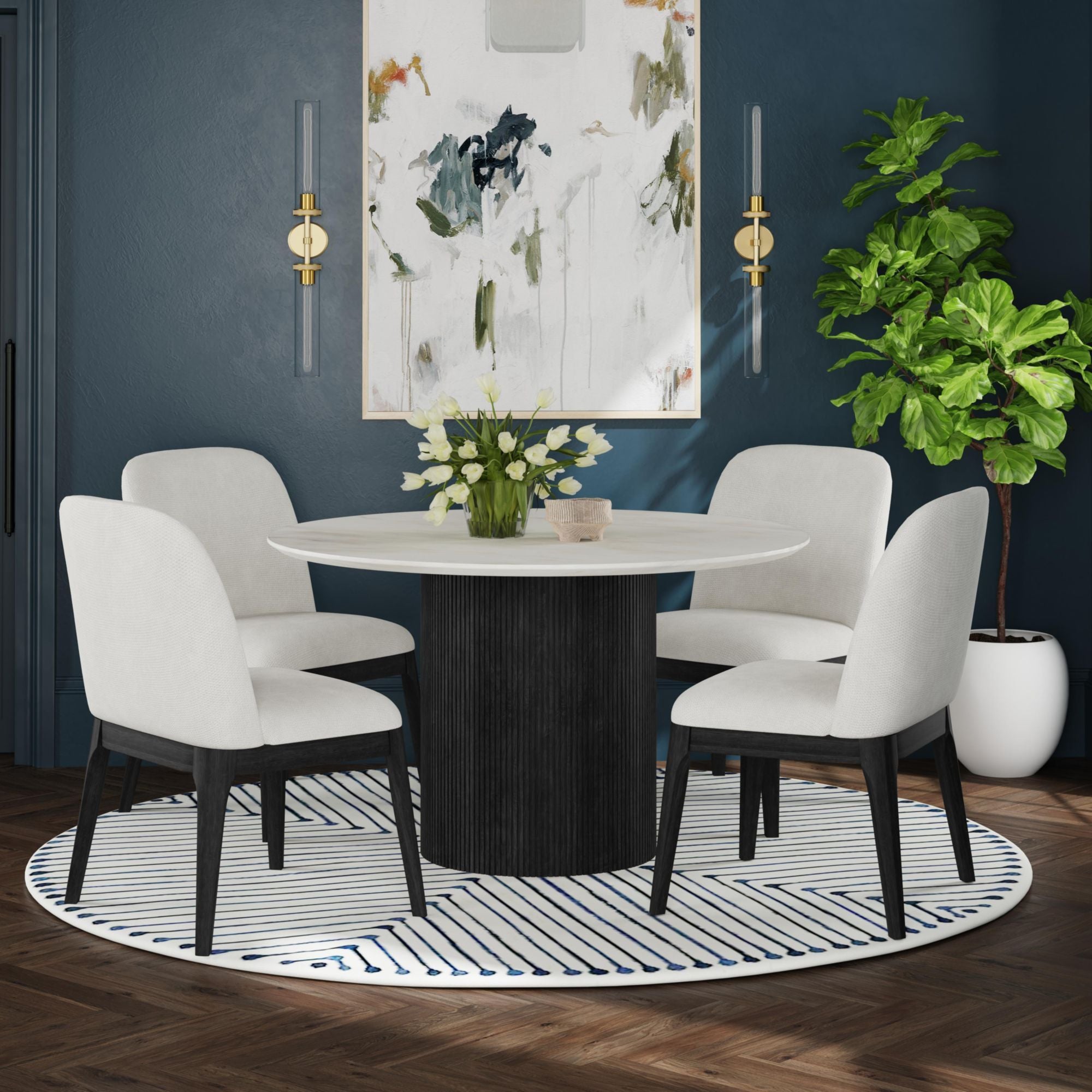 Sylvie - Round Dining Table With Faux Marble Top