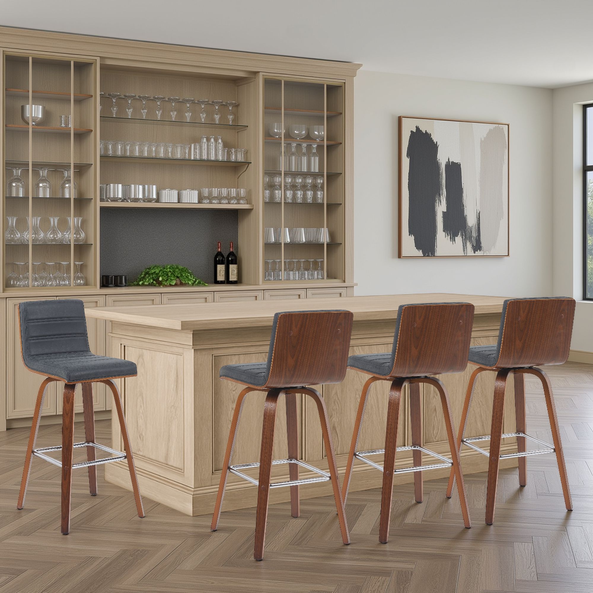 Vienna - Modern Swivel Bar Height Stool - Walnut Finished Wood Frame
