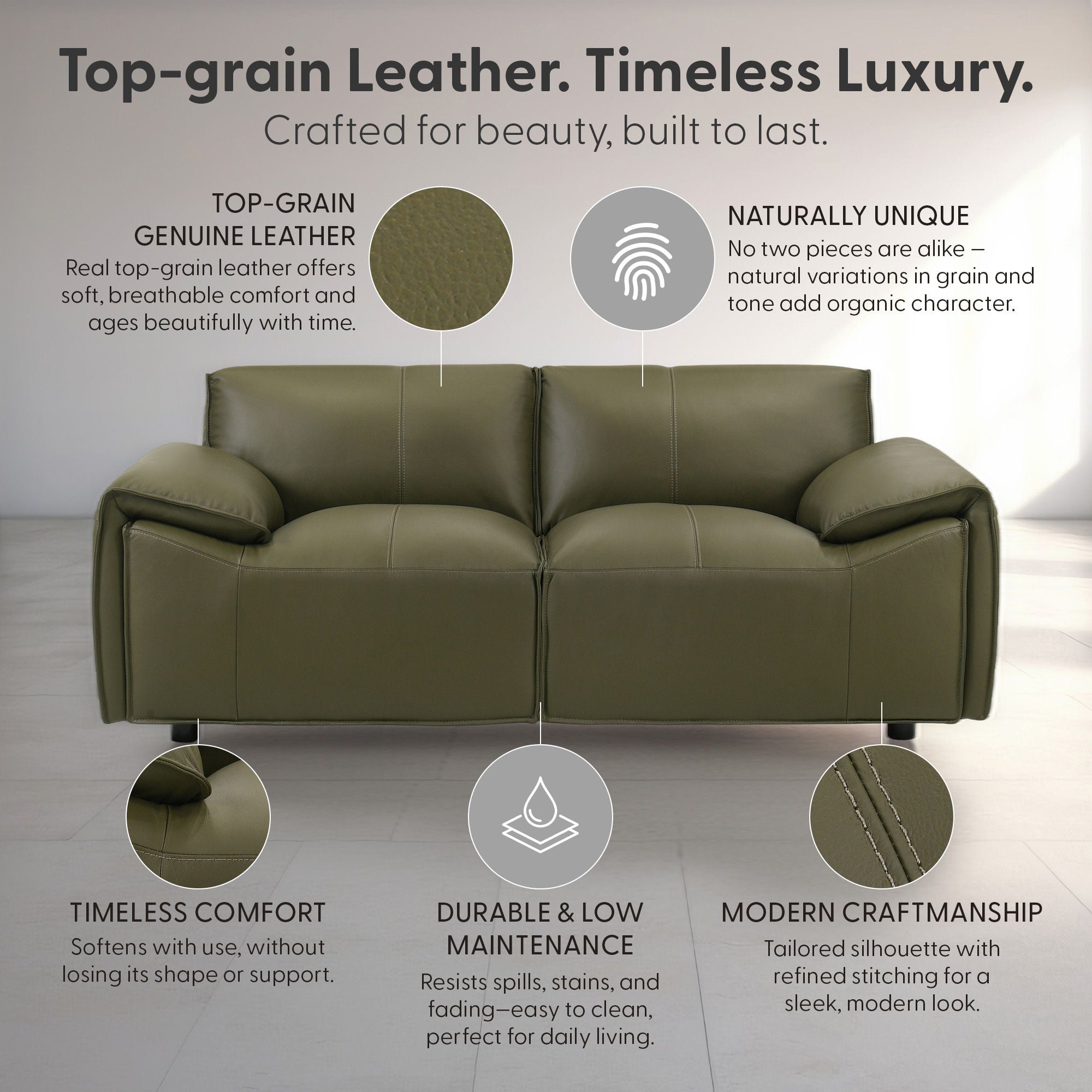 Tanner - Leather Loveseat With Padded Arms