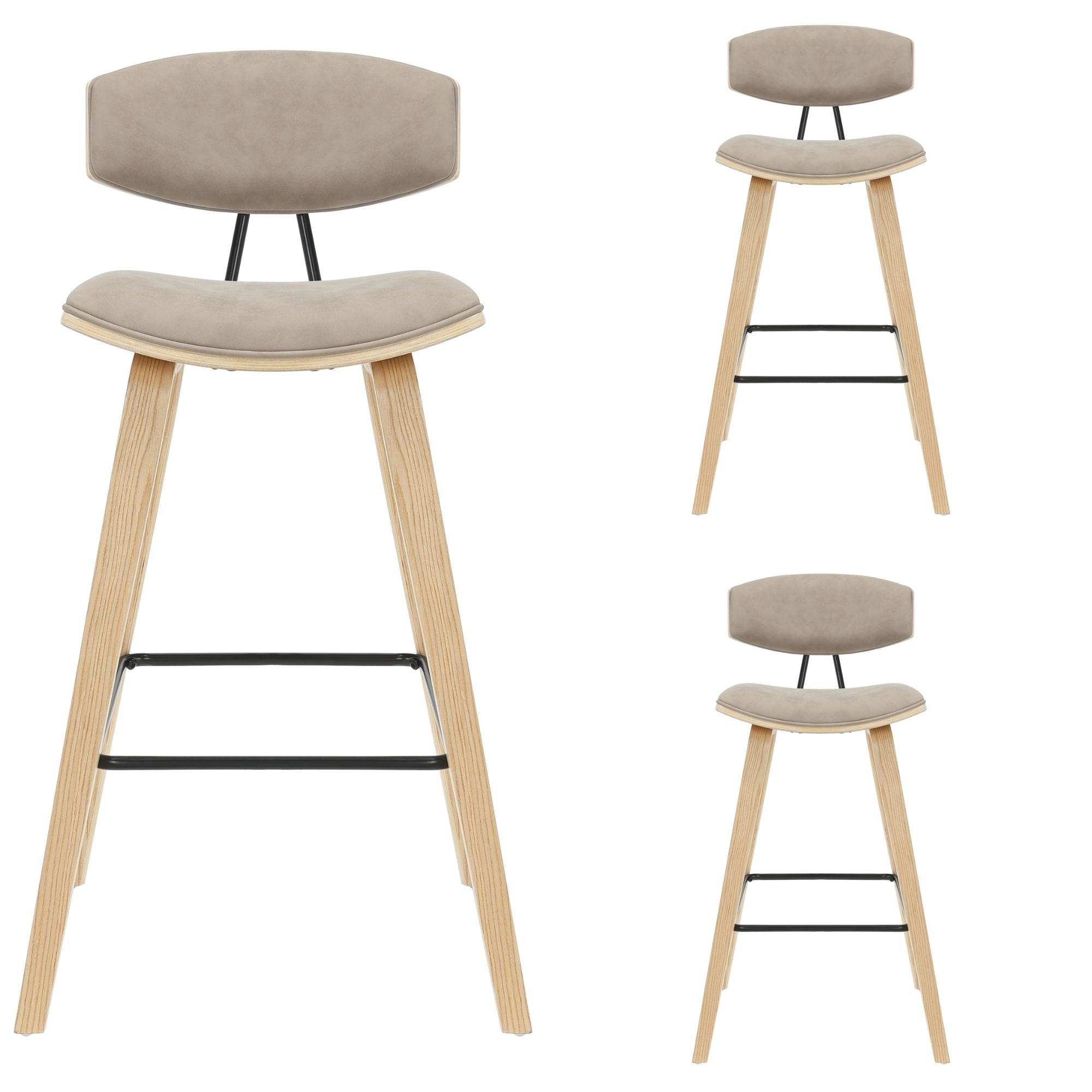 Fox - Bar Height Curved Back Wood Bar Stool With Faux Leather Seat