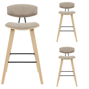 Fox - Bar Height Curved Back Wood Bar Stool With Faux Leather Seat