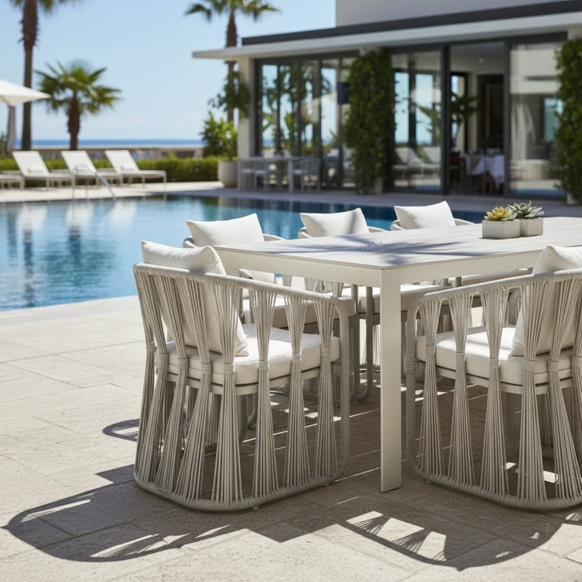 Breeze - Powder Coated Rectangle Metal Outdoor Dining Set With Cushions