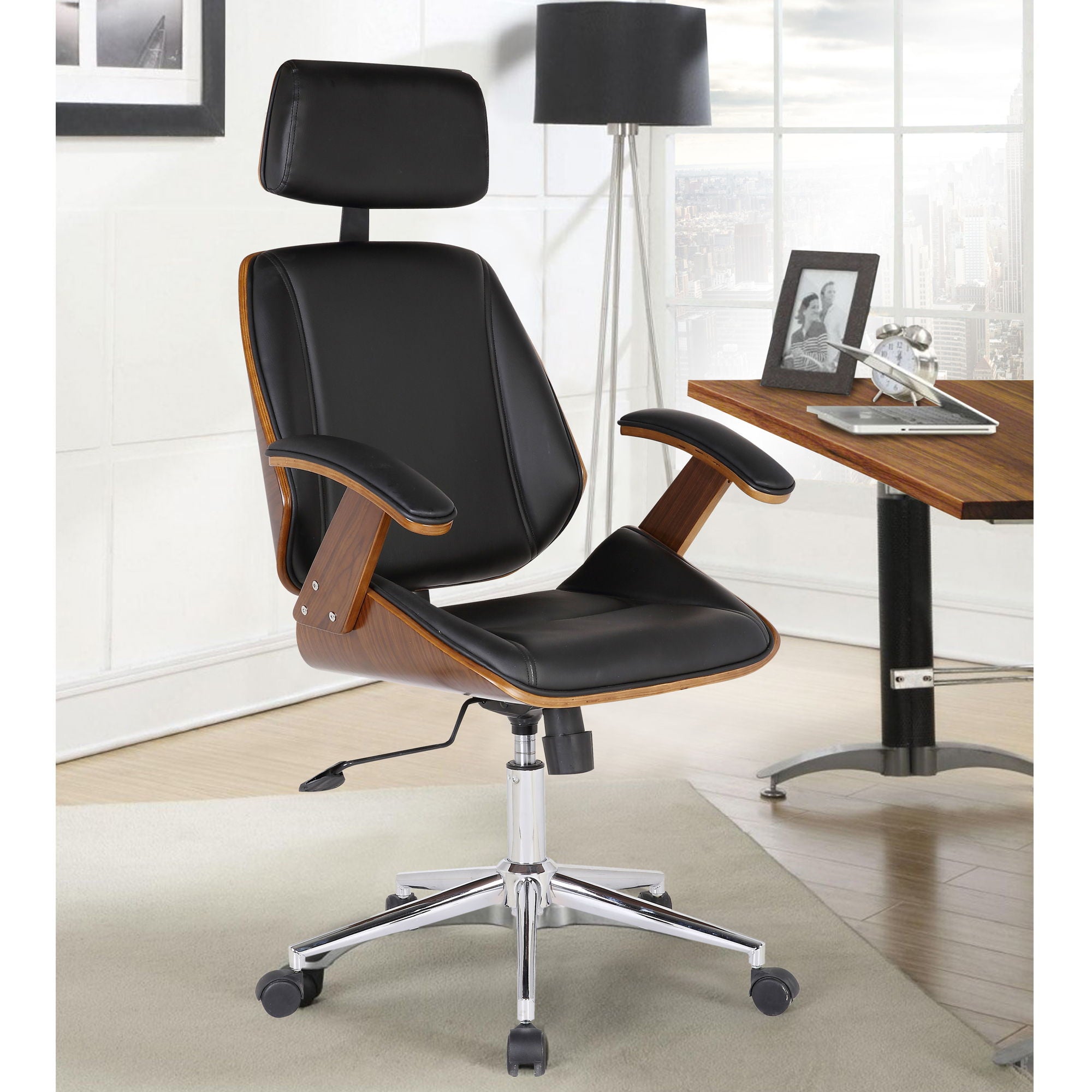Century - Office Chair Veneer Back With Multifunctional Mechanism - Black / Walnut
