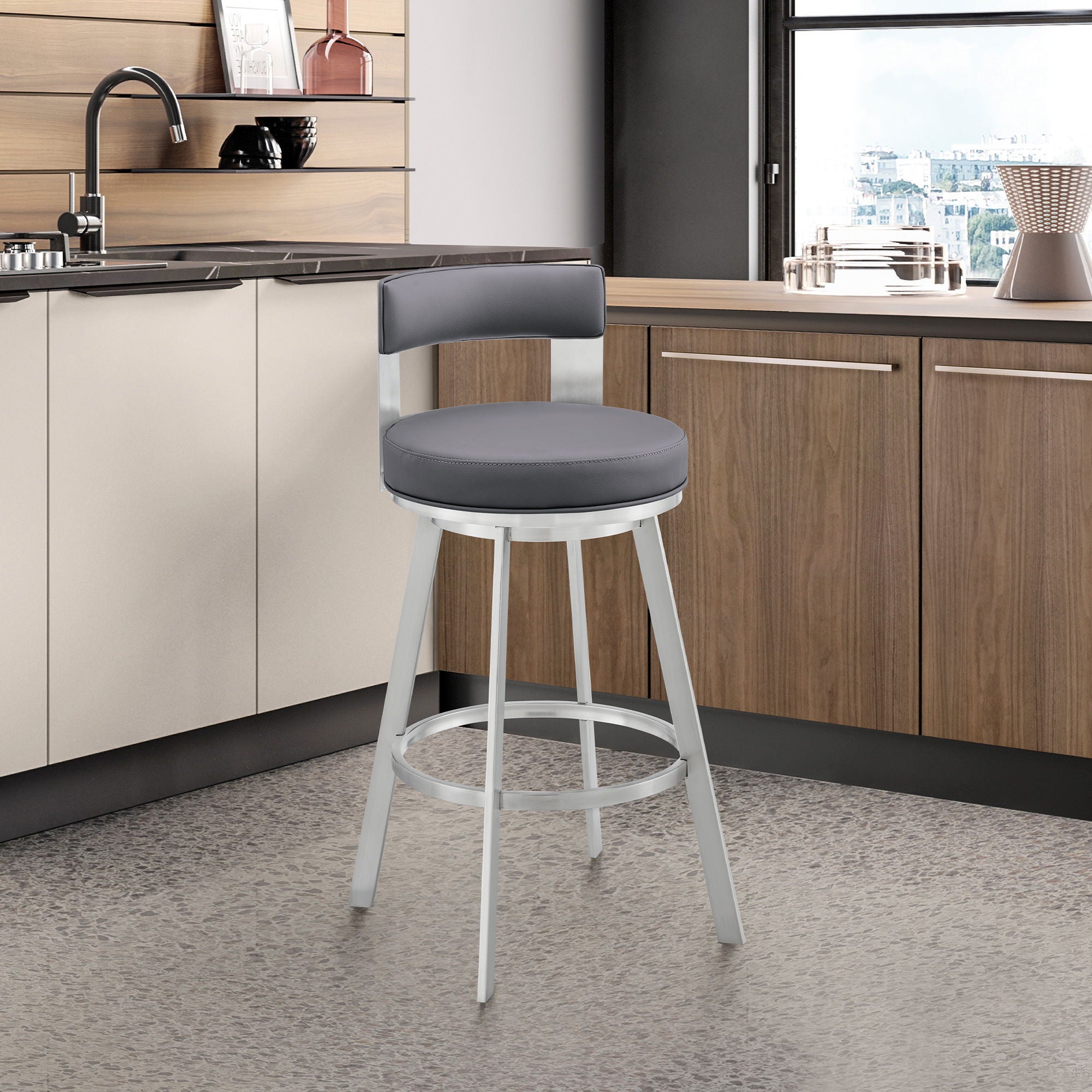 Flynn - Swivel Bar Stool - Brushed Steel