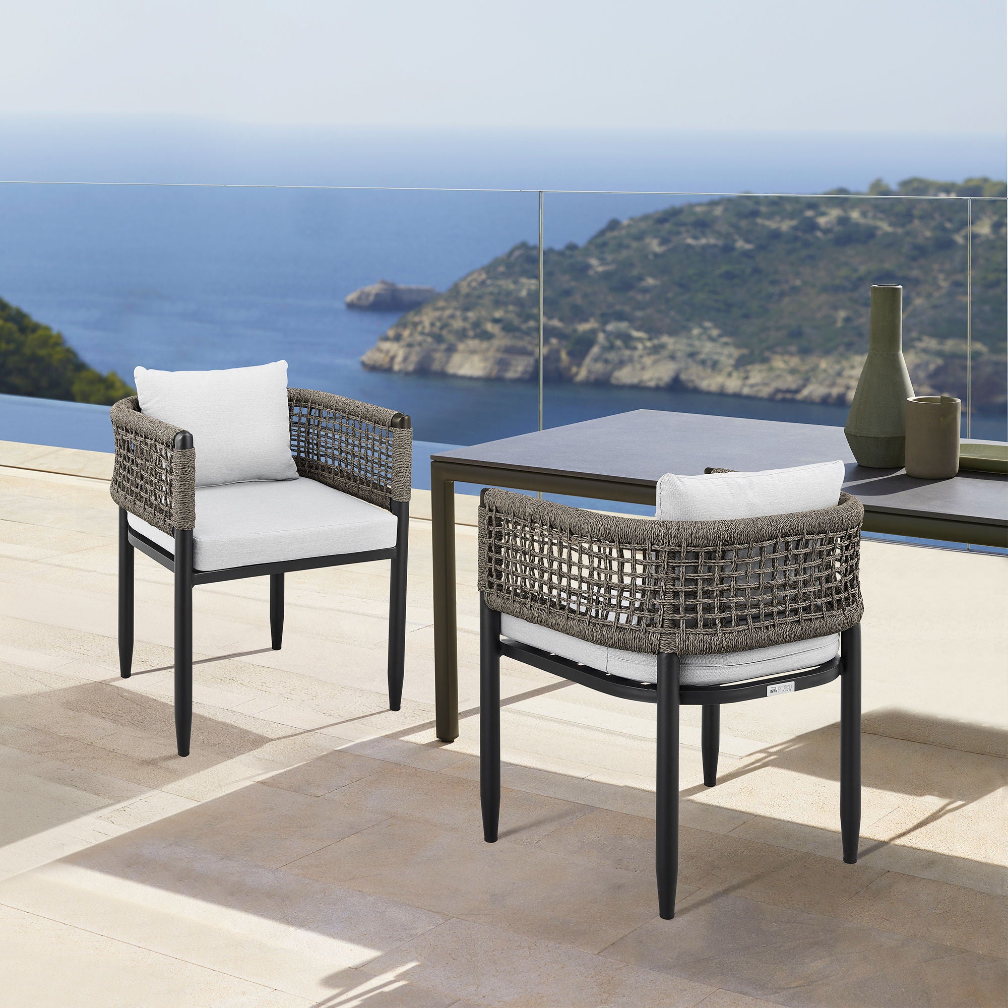 Alegria - Outdoor Patio Dining Chair In Aluminum With Gray Rope And Cushions - (Set Of 2)