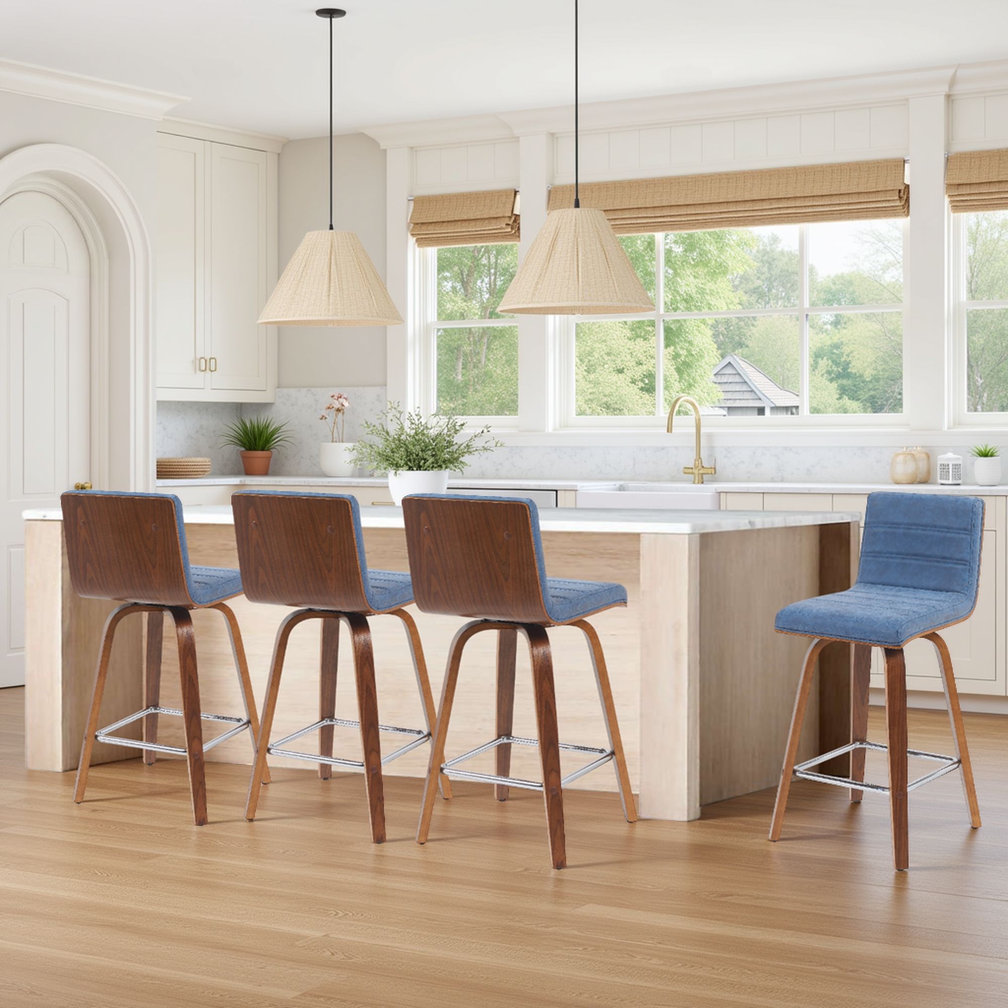 Vienna - Modern Counter Height Swivel Bar Stool - Walnut Finished Wood Frame