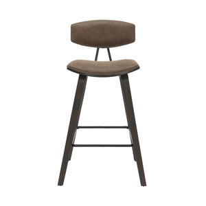 Fox - Counter Height Curved Back Wood Bar Stool With Faux Leather Seat