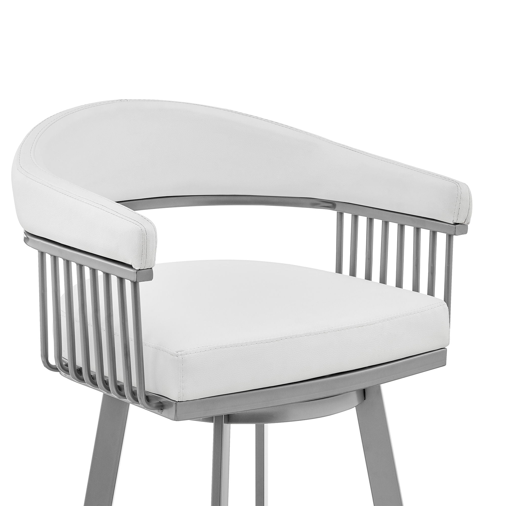 Bronson - 25" Counter Height Swivel Bar Stool - Silver Finish And White Faux Leather