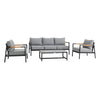 Royal - 4 Piece Aluminum And Teak Outdoor Seating Set With Cushions - Black / Dark Gray