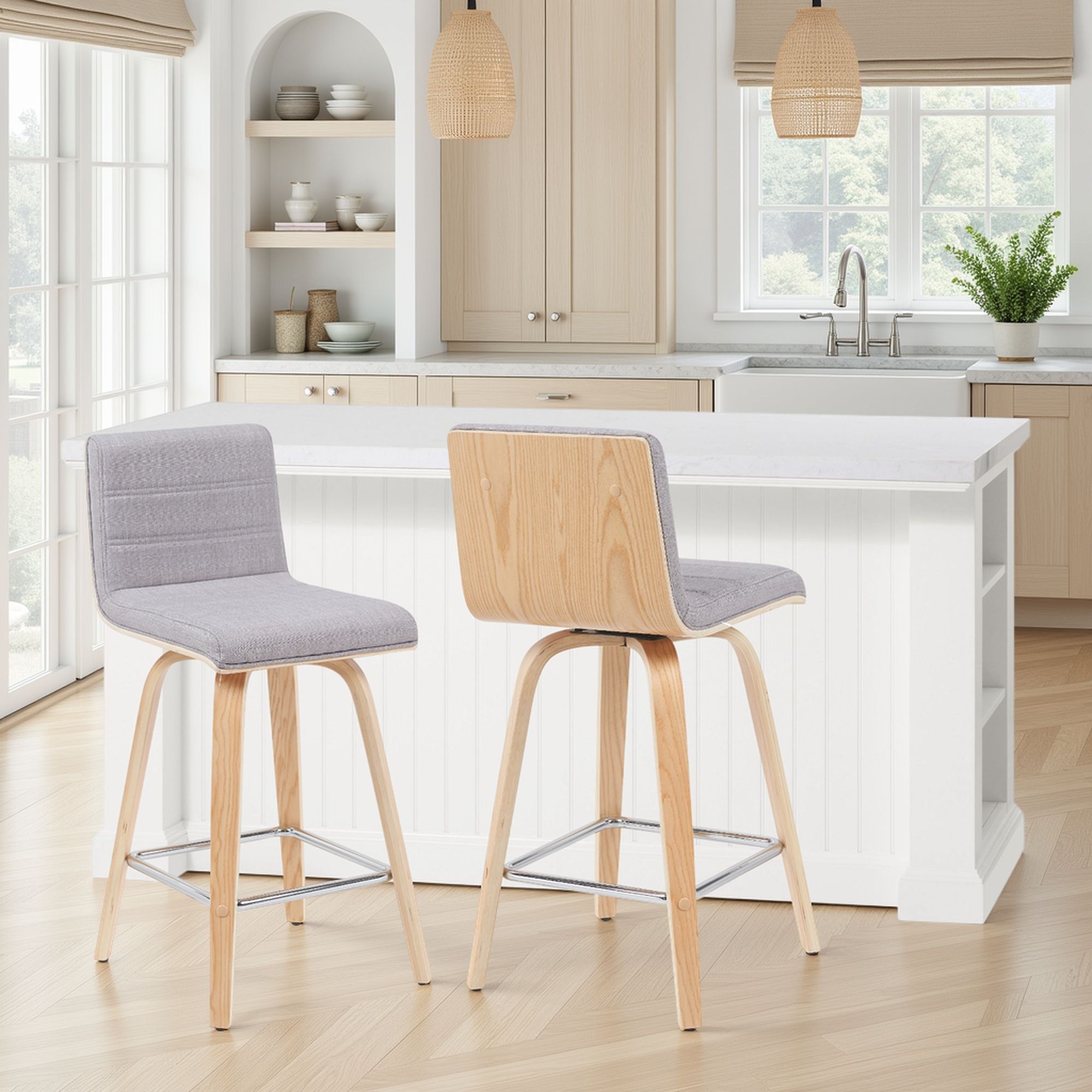 Vienna - Modern Counter Height Swivel Bar Stool - Patterned Oak Wood Frame