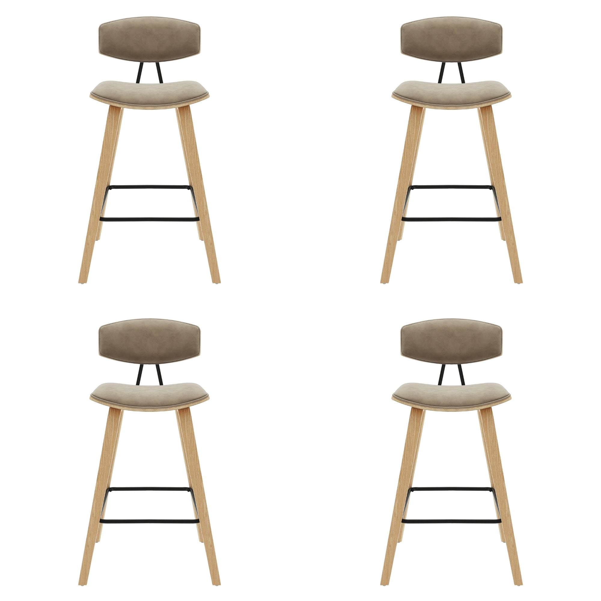 Fox - Counter Height Curved Back Wood Bar Stool With Faux Leather Seat