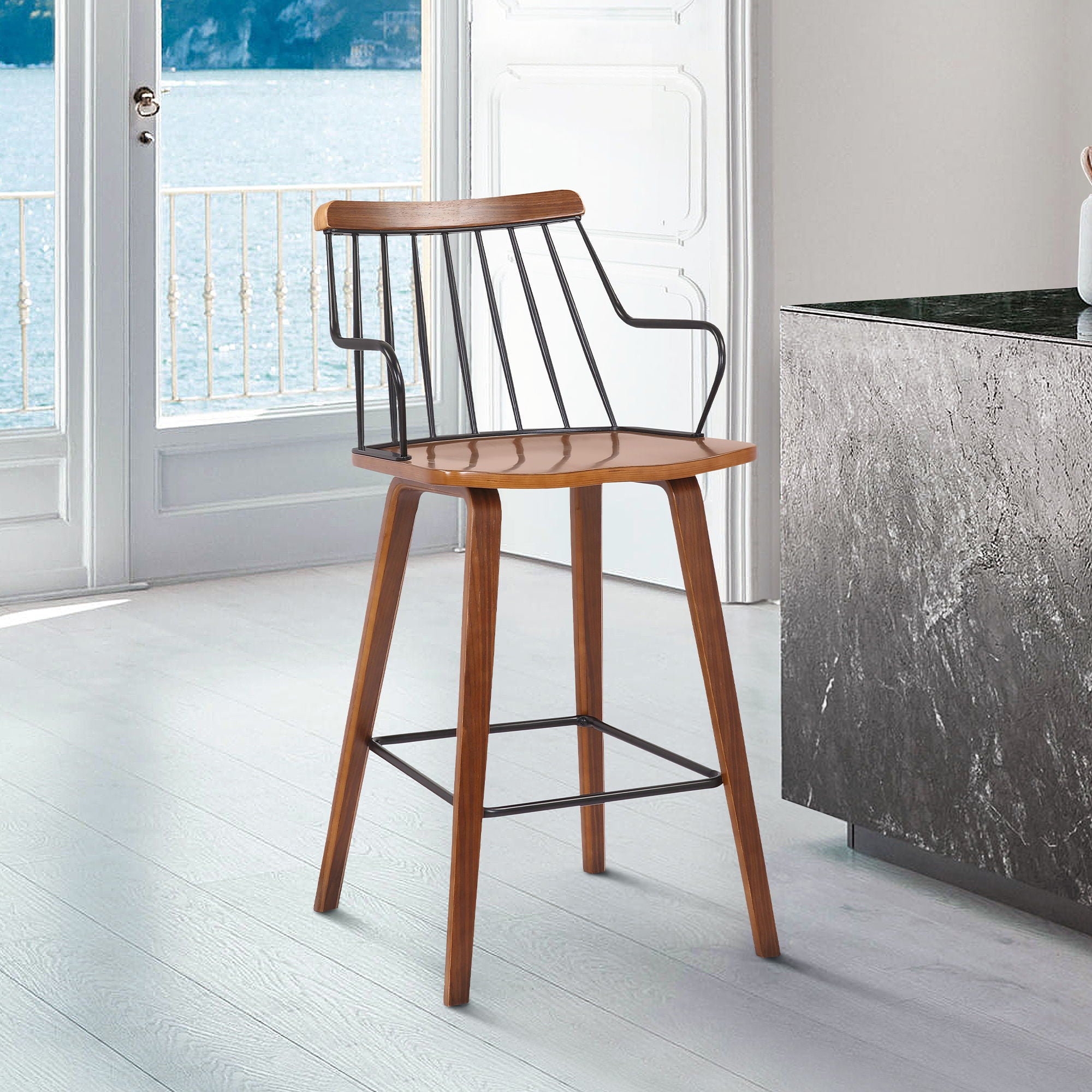 Micah - 26" Modern Counter Height Bar Stool - Walnut / Metal