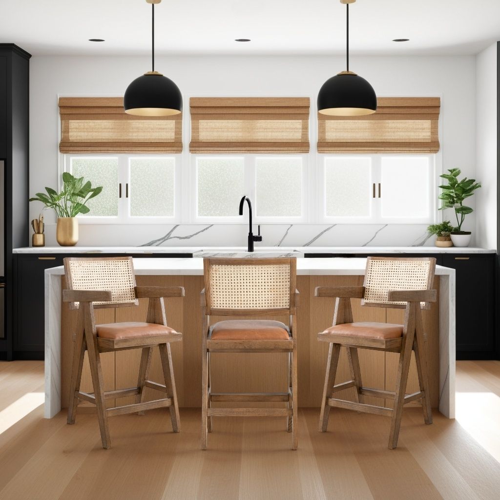 Harley - Nutmeg Brown Solid Wood And Rattan Upholstered 26" Counter Height Barstool