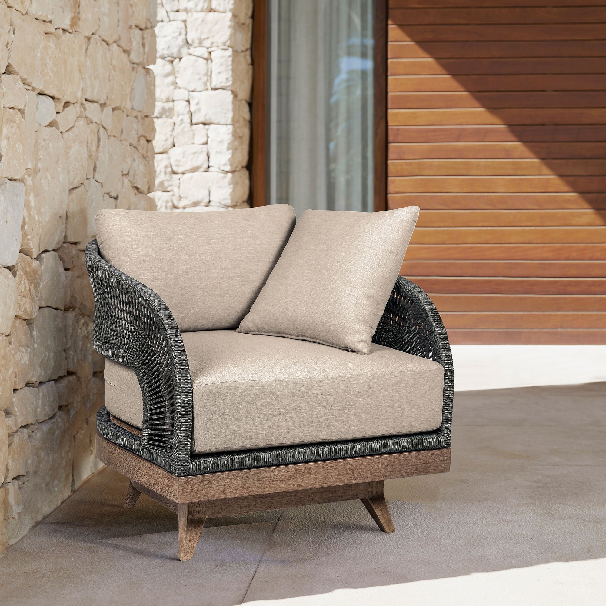 Orbit - Swivel Outdoor Patio Chair - Weathered Eucalyptus / Taupe