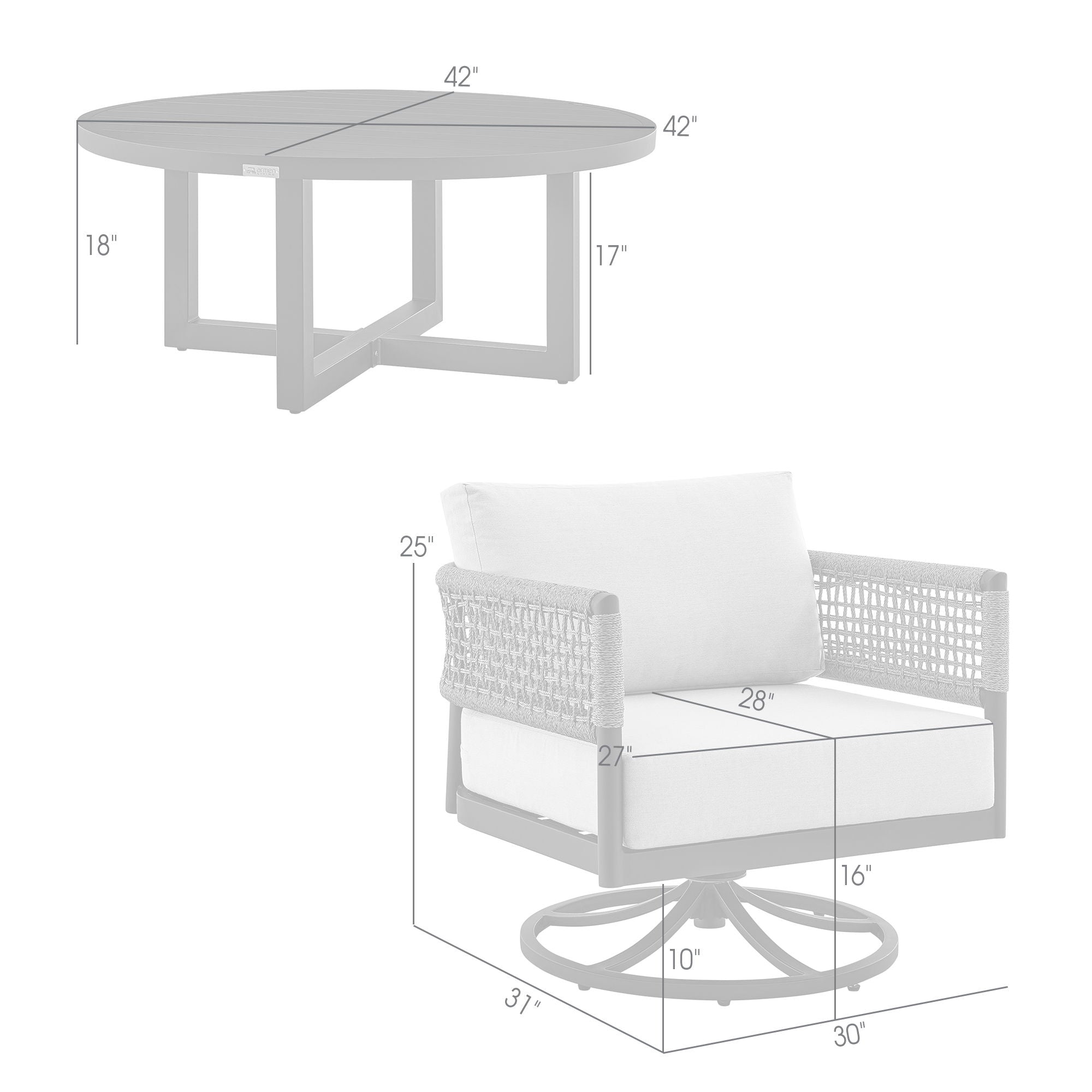 Felicia - And Argiope 3 Piece Patio Outdoor Swivel Seating Set - Black Aluminum With Gray Rope And Cushions