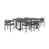 Menorca - Outdoor Patio 7-Piece Dining Table Set In Aluminum With Gray Cushions