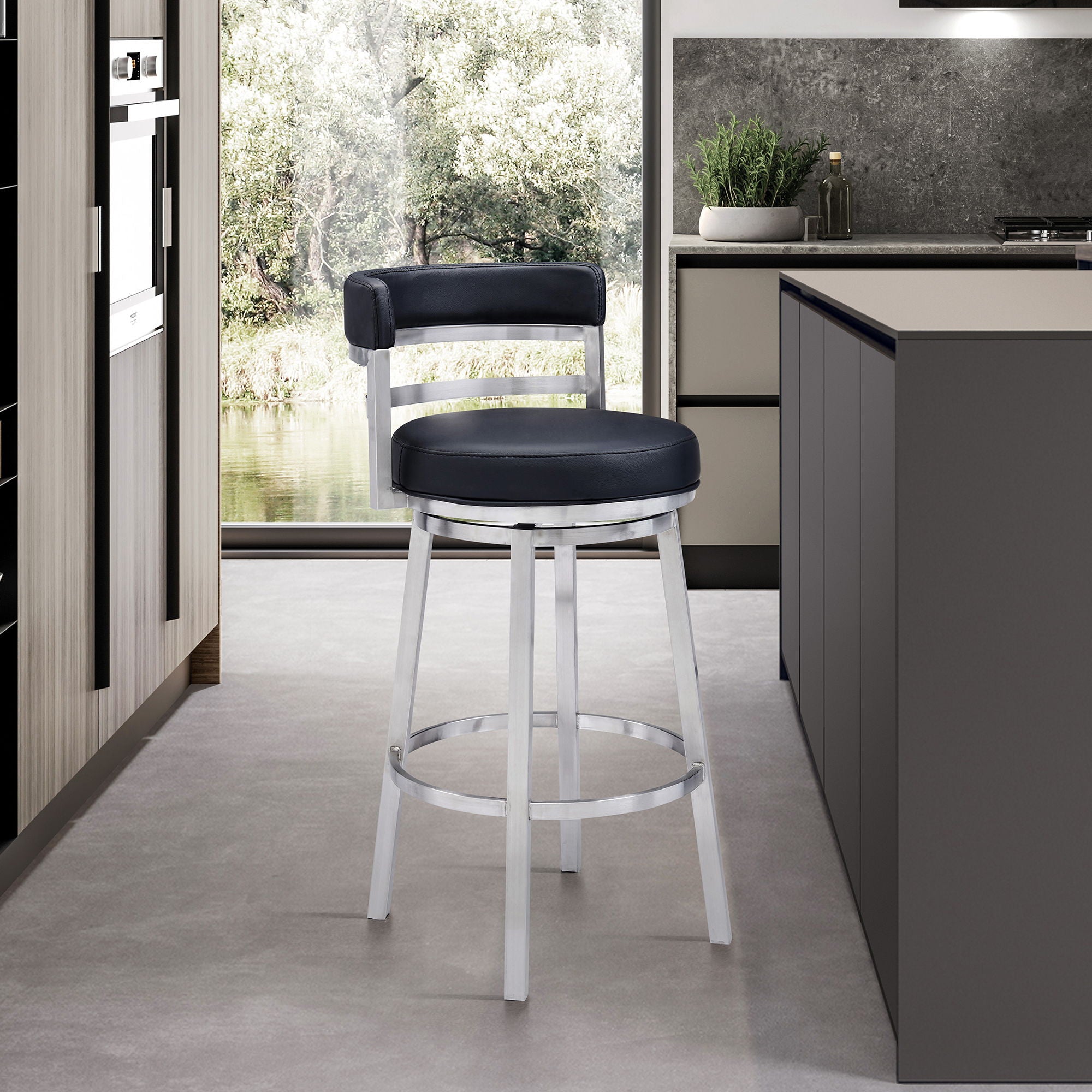 Titana - Swivel Faux Leather And Brushed Stainless Steel Bar Stool