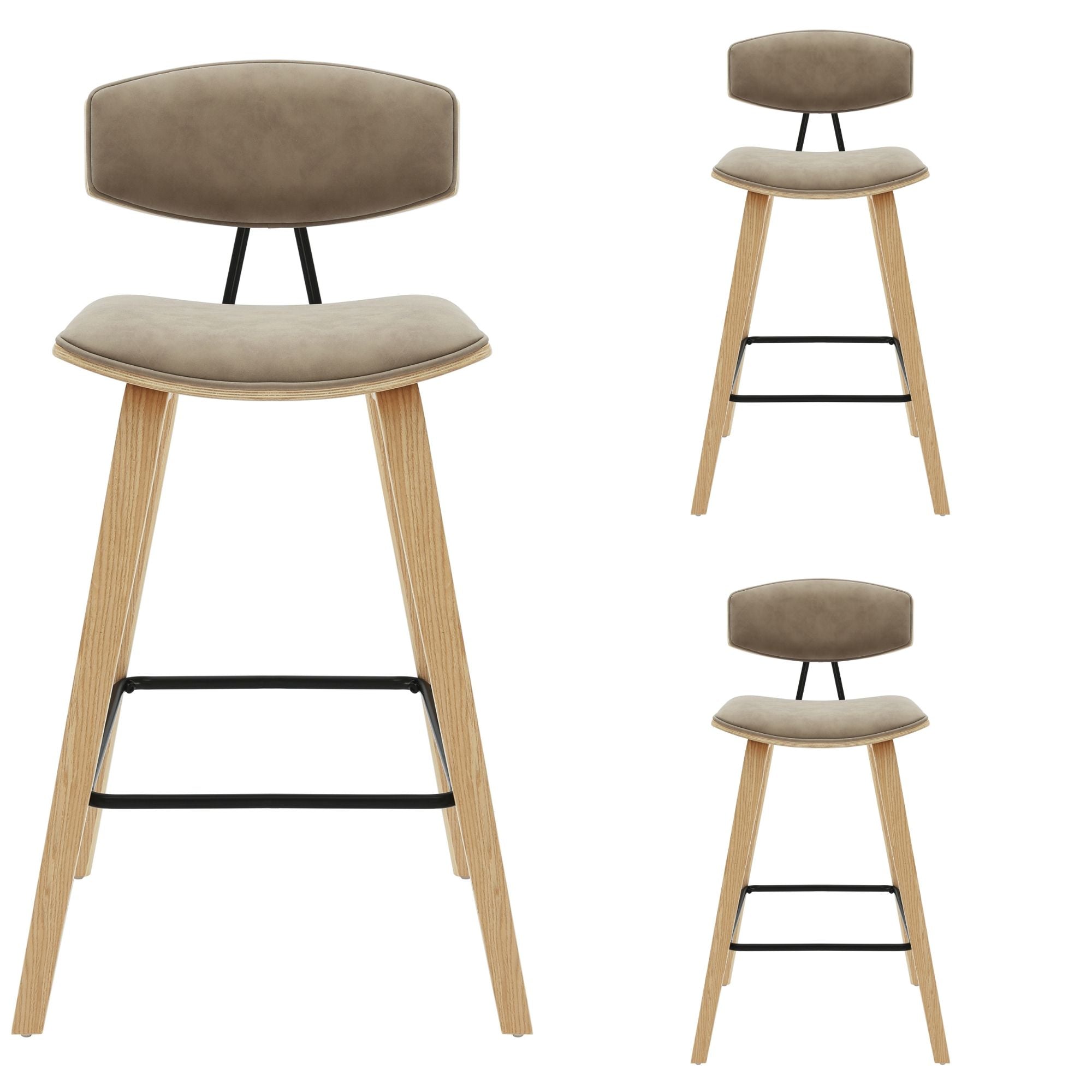 Fox - Counter Height Curved Back Wood Bar Stool With Faux Leather Seat